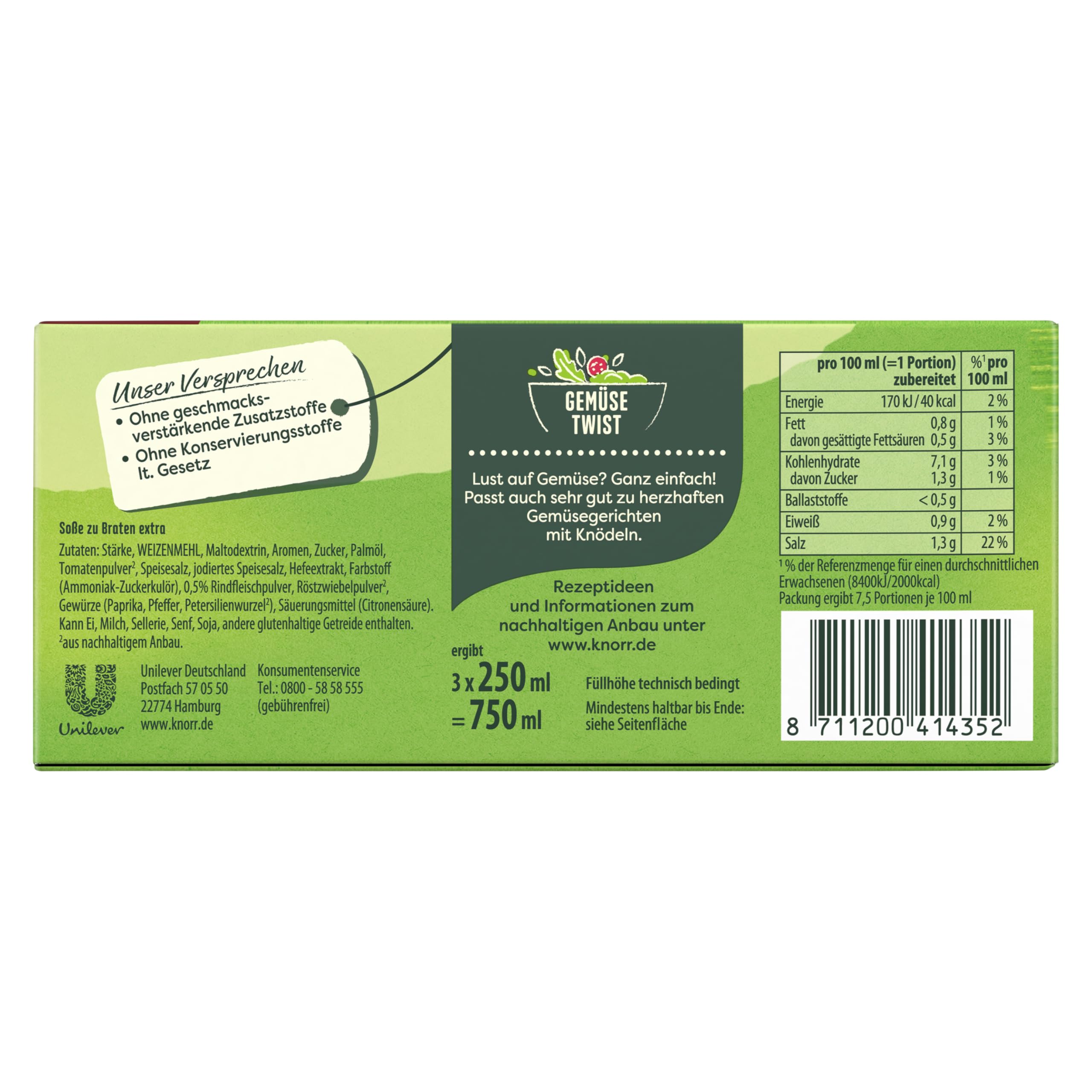 Knorr Soße zu Braten Extra leckere dunkle Soße mit würzigem Geschmack 1er x 3stück -750ml (Packung mit 2)