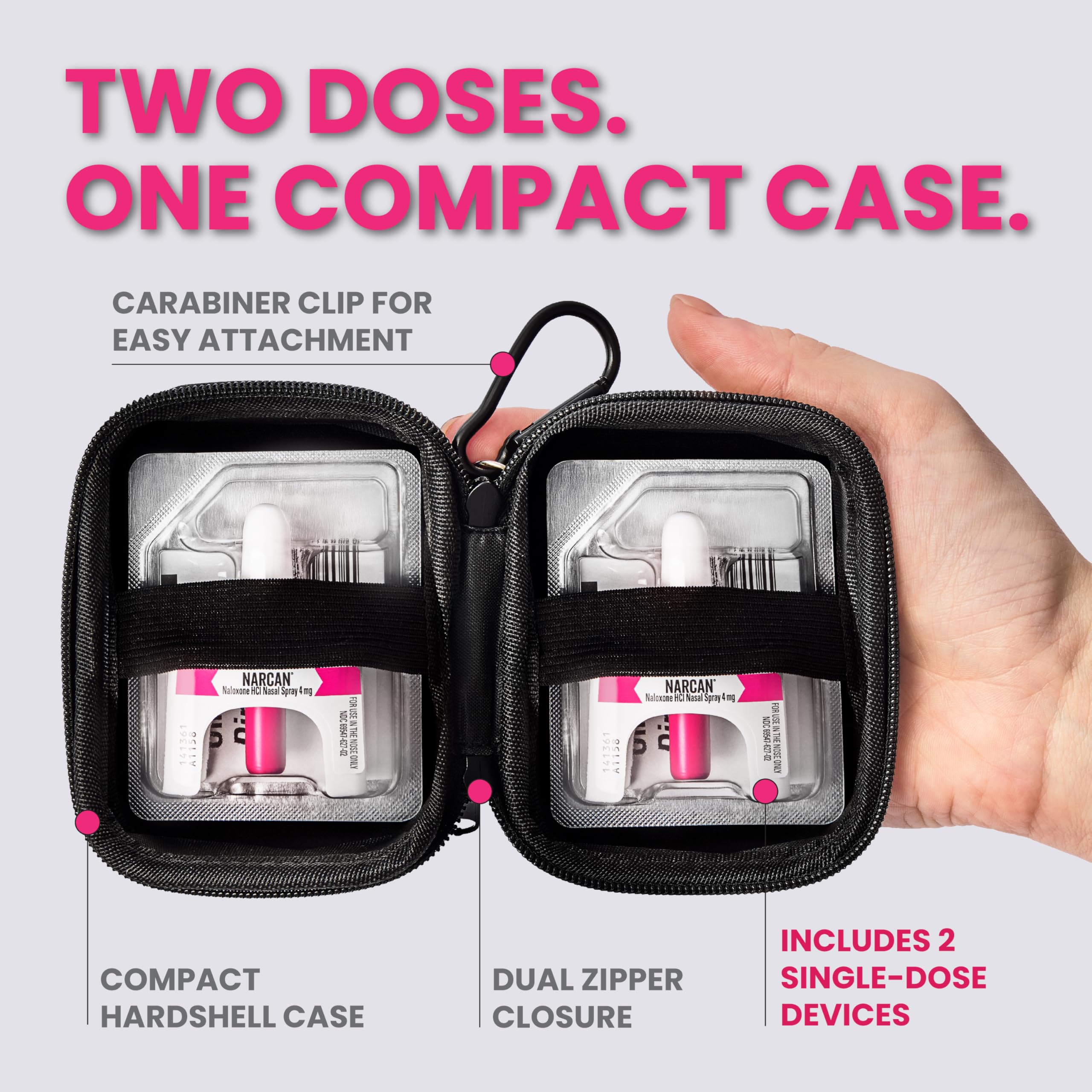 NARCAN Spray nasale 4 mg con custodia per il trasporto, trattamento di emergenza di overdose da oppiacei, 2 dispositivi monodose