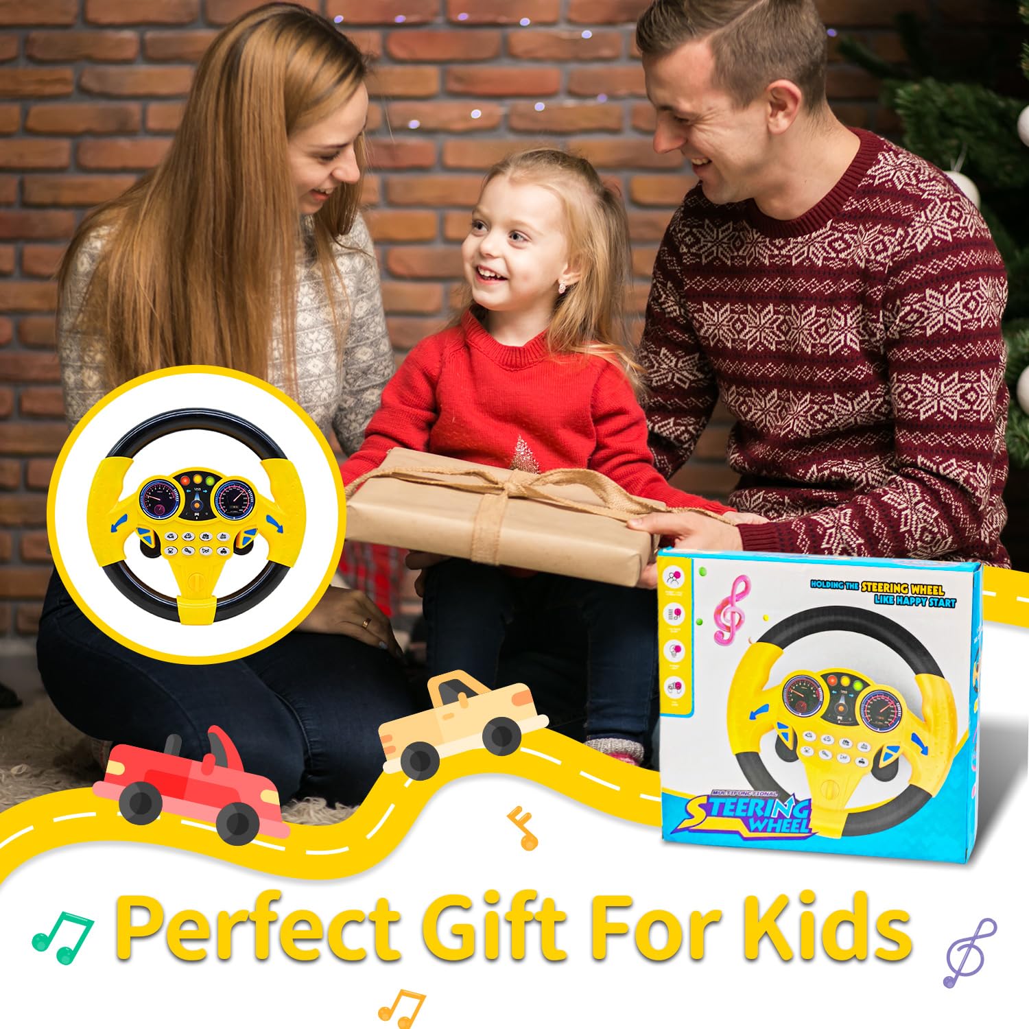 Giocattoli per Volante Bambini, Volante per Auto, Controller di Guida Portatile simulato, Giocattolo d'Imitazione per Guida Simulata, giocattolo regalo educativo per bambini (Giallo)