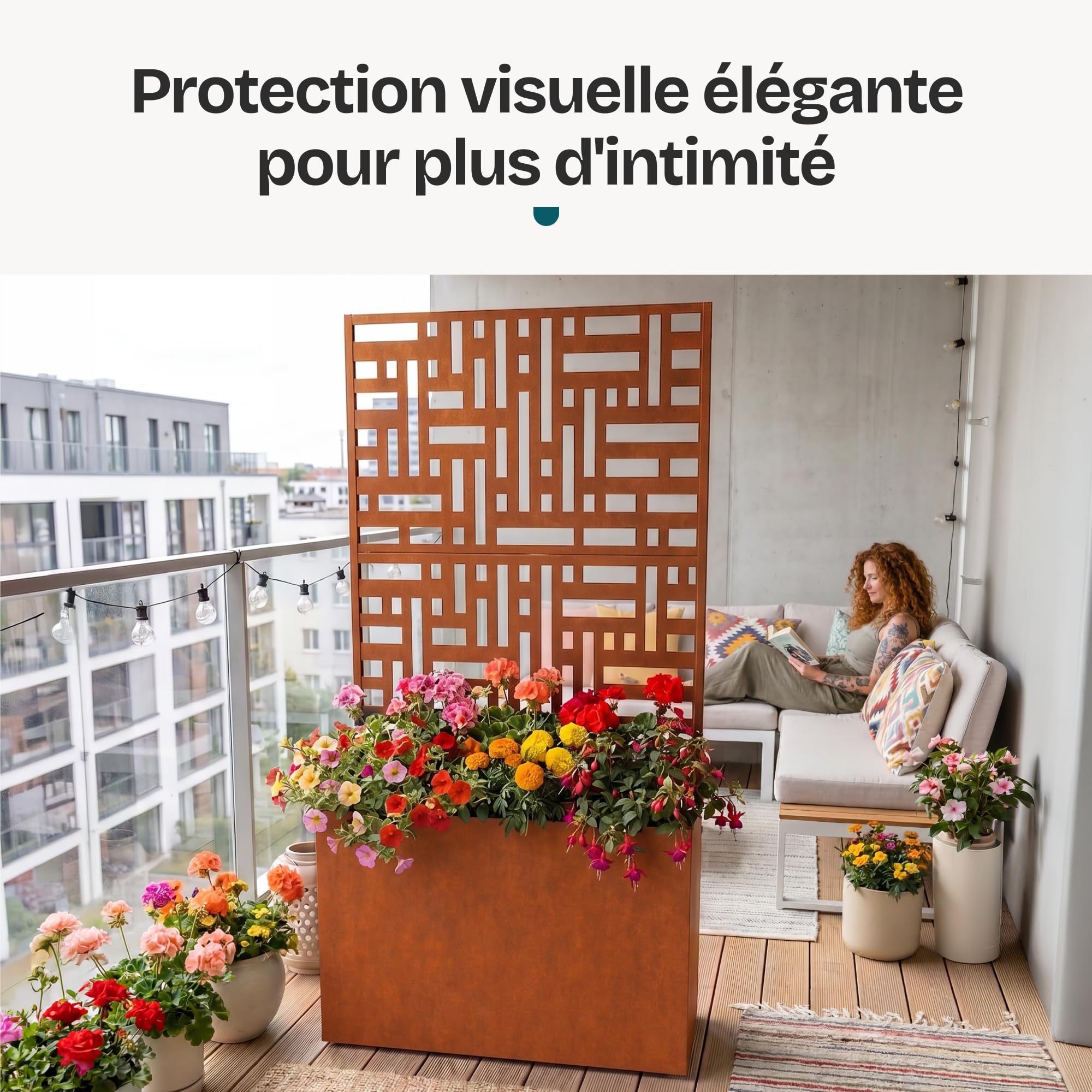 casa.pro Jardinière Brise-Vue Bernalda 146 x 83 x 31 cm Rouille | avec Roulettes Cloison de Séparation Paravent avec Bac à Fleurs Résistant aux UV et Intempéries Élégant Acier Corten