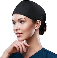 Vista 24 de QBA Gorra de trabajo ajustable con botón, gorro de trabajo de algodón, banda elástica para atar en la espalda, para mujeres y hombres, talla única