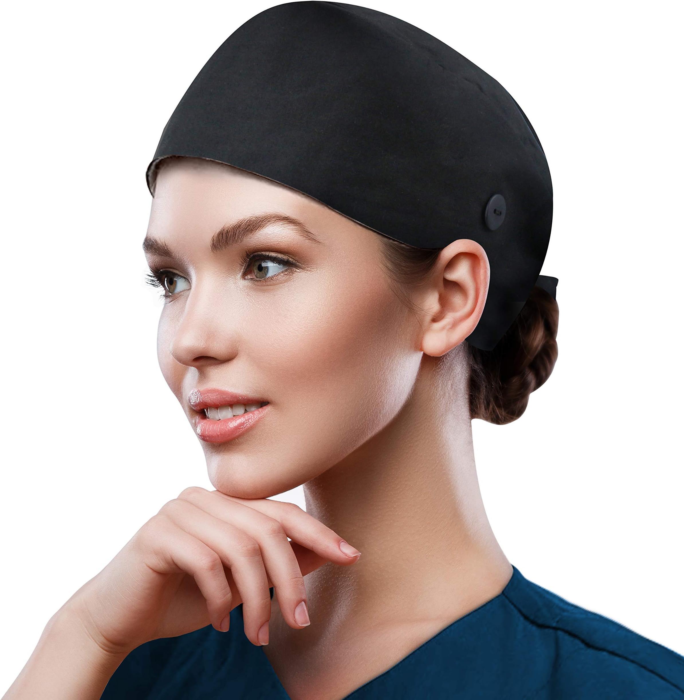 Adjustable Working Cap with Button, Cotton Working Hat Sweatband, Elastic Bandage Tie Back Hats for Women & Men, One Size