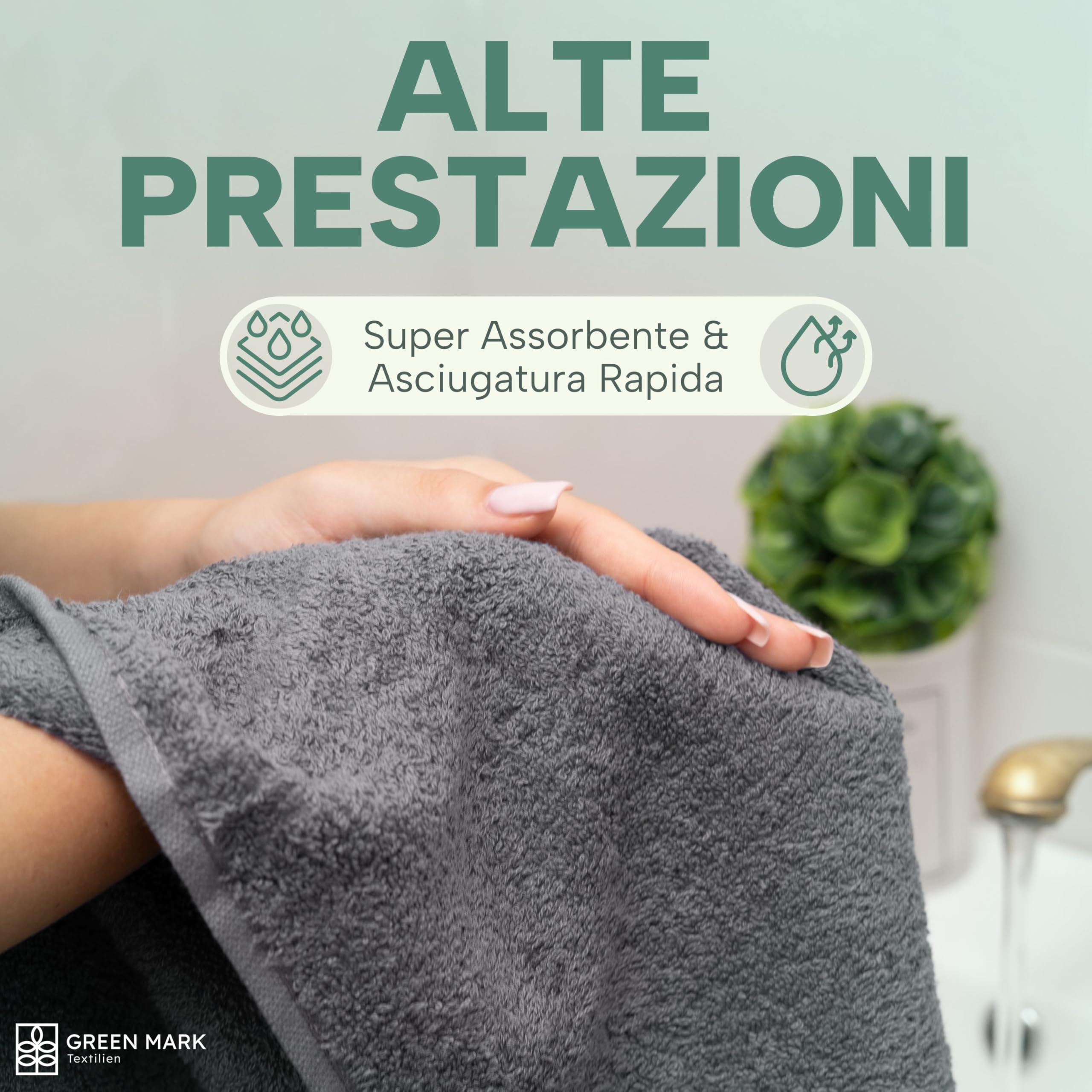 GREEN MARK Asciugamani – Set da 8 Pezzi – 100% Cotone, Morbidi e Altamente Assorbenti, Qualità Premium per Bagno, Spa e Palestra, 50 × 100 cm, Grigio Antracite