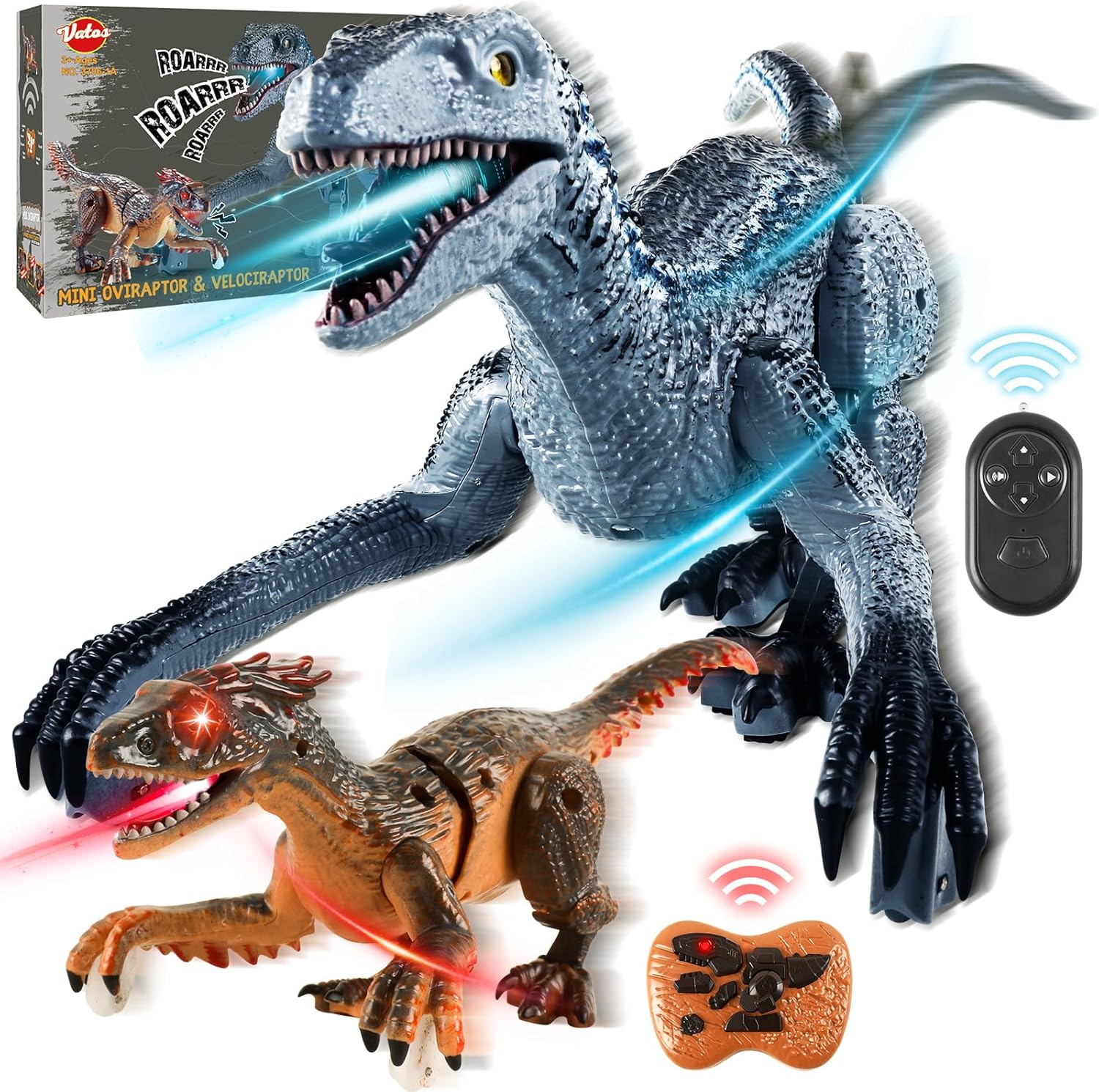 VATOS 2PCS Remote Control Jurassic Dinosaur Toys, 2.4Ghz RC