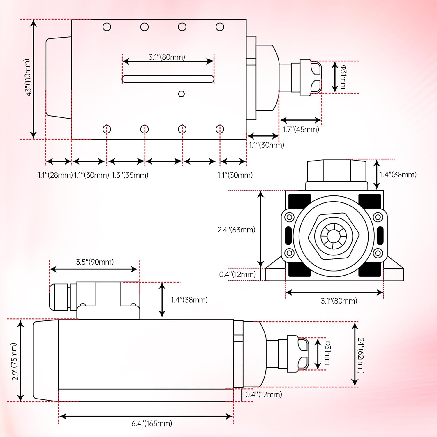 CNCTOPBAOS 2200W 220V CNC Router Spindle Motor,Square 2.2KW Air Cooled Spindle Motor ER20 400Hz 24000rpm 4 Bearings for CNC Milling Machine Engraving Cutting Wood,Plastic,Aluminum,Acrylic,PVC etc
