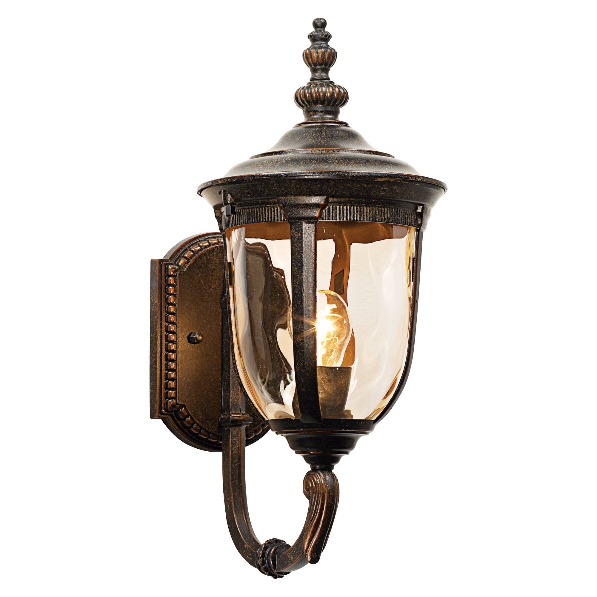 John Timberland Bellagio European Outdoor Carriage Light Fixture Vintage Bronze Curved Arm Hammered Glass Sconce for Exterior House Porch Patio