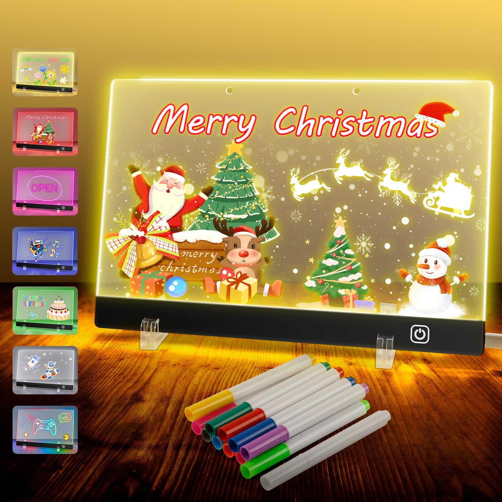 Produktbild von LED Zeichenbrett 30x20cm – Acryl-Notiztafel Mit 12 Farbstiften, Abwischbar, Als Nachtlicht Oder Memo-Tafel – Super Vielseitig!