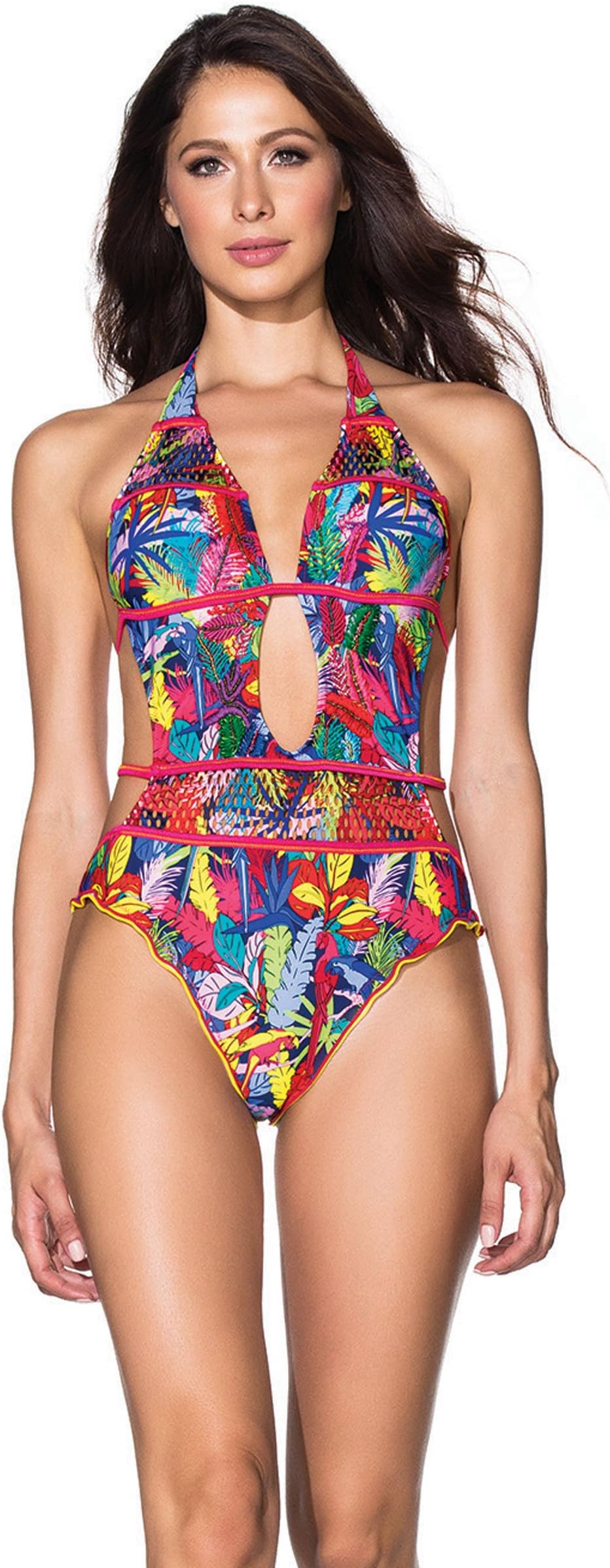 Agua Bendita Women's One Piece Monokini Halter Swimsuit Jungle Fest M