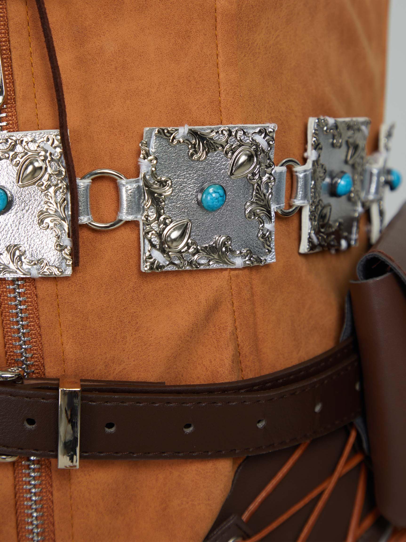 Mobbunny Women's Game Cosplay Costume Sexy Bodysuit Medieval Halloween Lingerie Set Bodycon with Belt Gloves and Bag: Small Brown