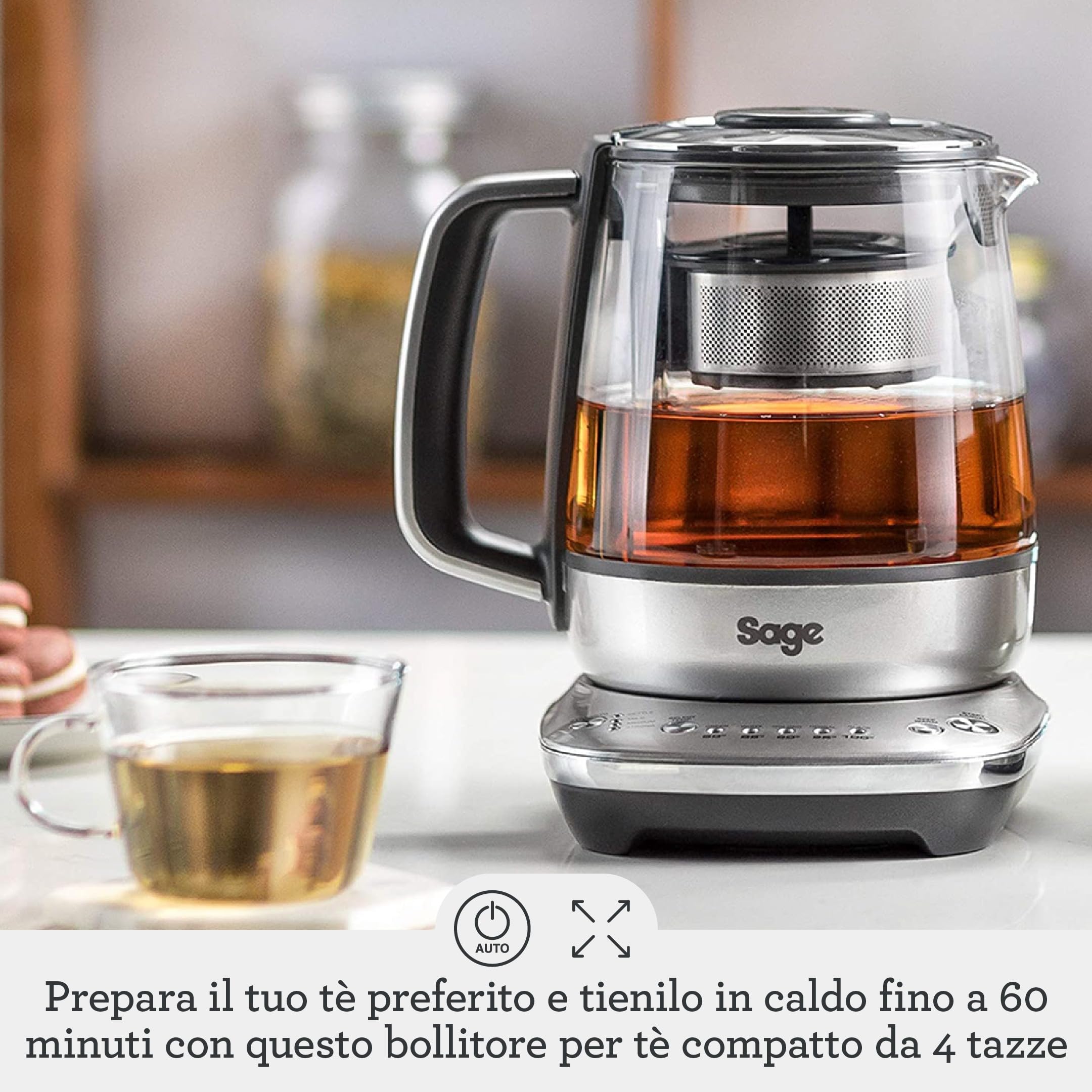 Sage The Tea Maker, Teiera per tutti i tipi di tè, Smoked Hickory | Cestello Automatizzato, 5 Impostazioni per Tipo di Tè, Mantieni in Caldo 60 Min; 4 Tazze e Forza di Infusione Regolabile