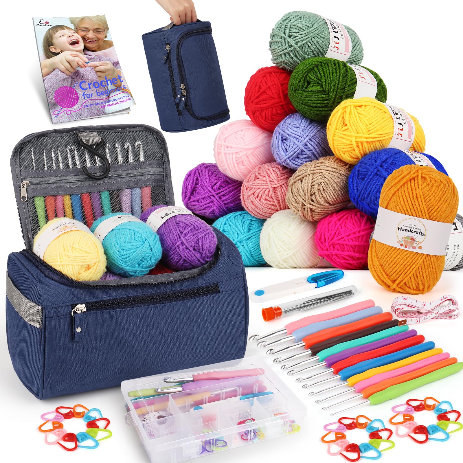 Aeelike Crochet Kit, Starter Crochet Kits for Beginners Adults, Navy Blue