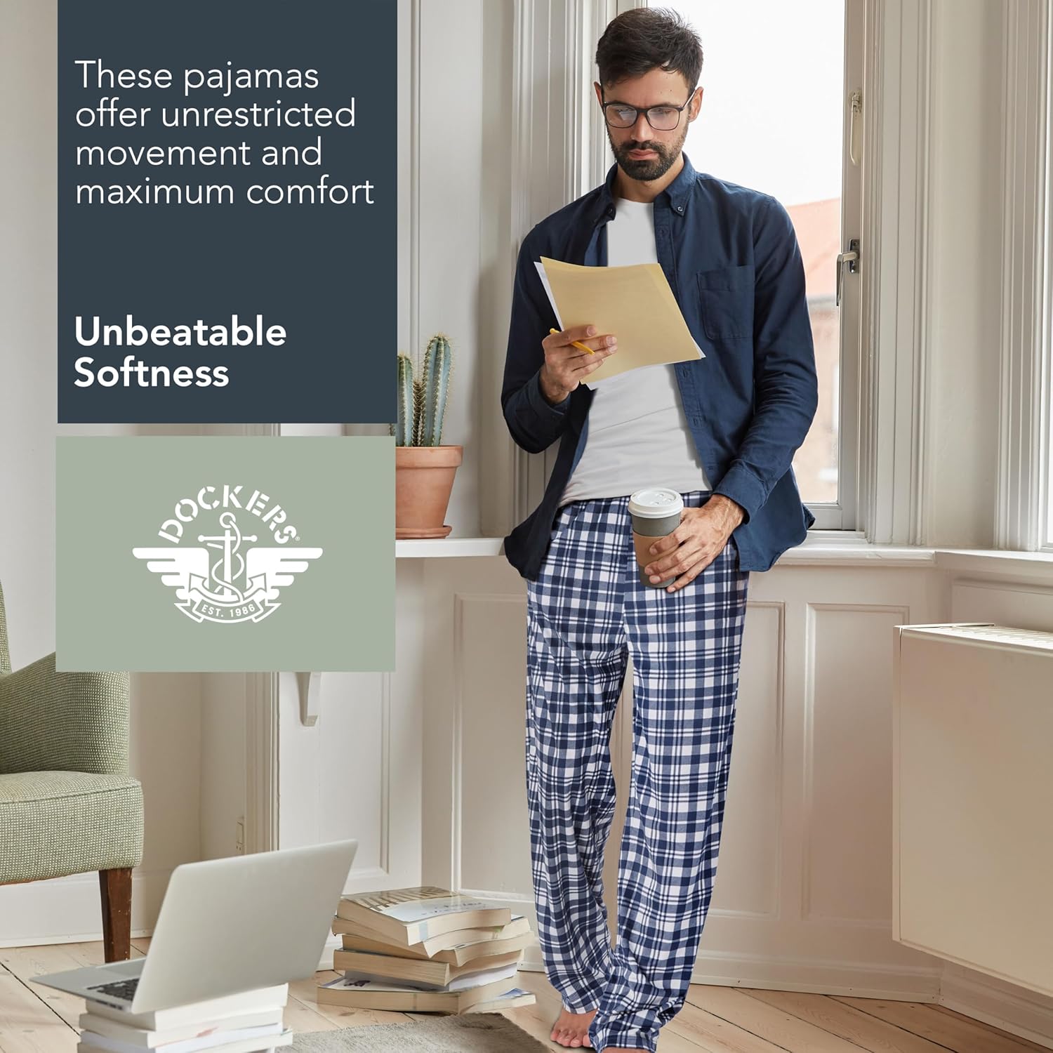 DOCKERS Fleece Pajama Pants for Men, 2 Pack Lounge Sleepwear PJs with Pockets - Image 3