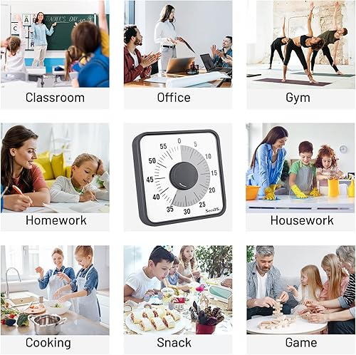 Miniatura 8 de Temporizador visual de 60 minutos, reloj temporizador de cuenta regresiva de gran tamaño de 7.5 pulgadas para niños y adultos, herramienta mecánica