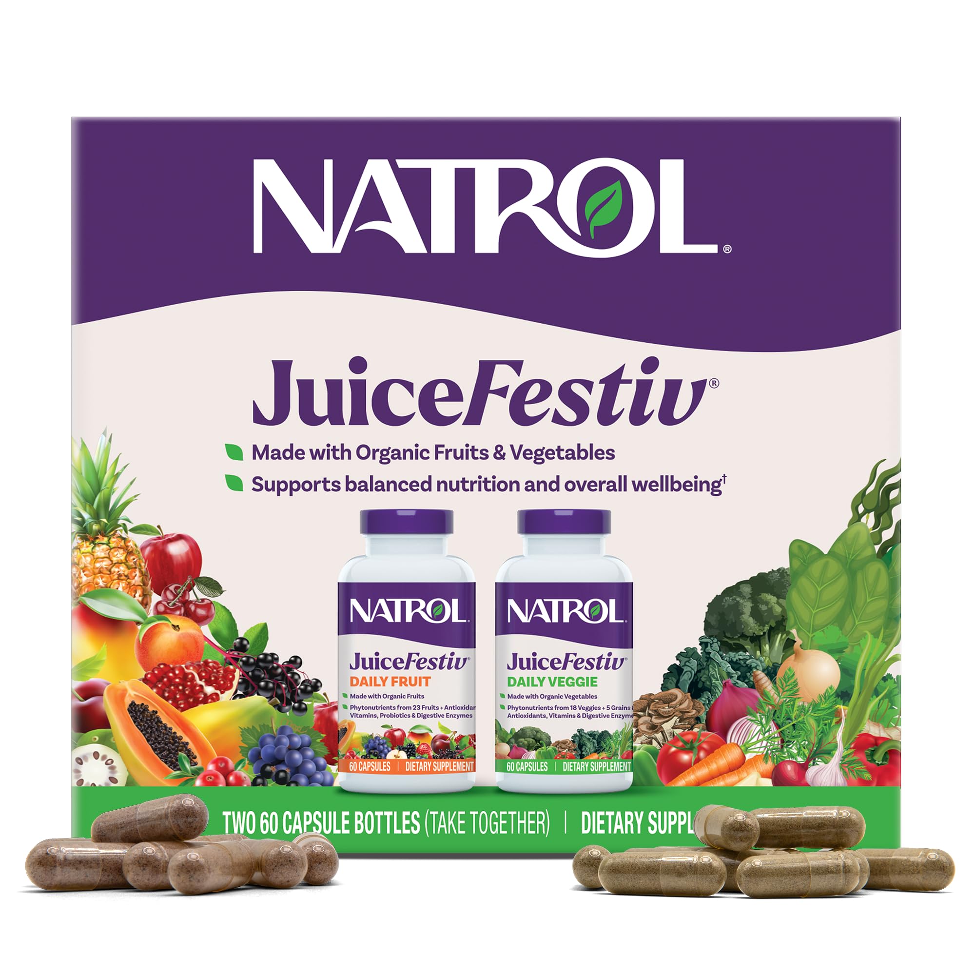 Natrol JuiceFestiv, Vitamins and Supplements for Nutrition & Well-Being, Antioxidants for Cellular Health, 60 Capsules (2-Count), Up to a 30 Day Supply