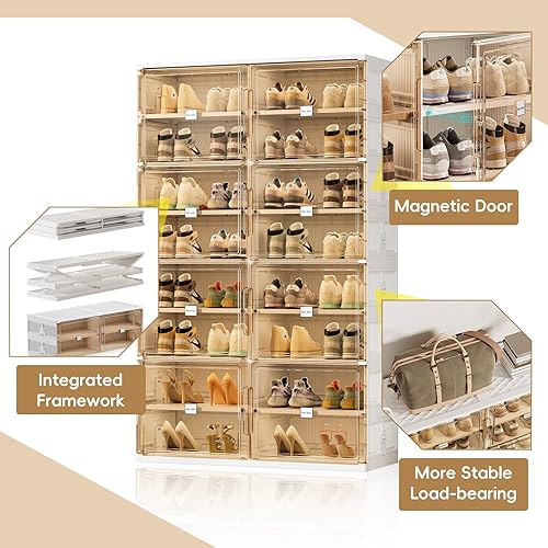 Miniatura 5 de JEKO&JEKO Organizador de zapatero plegable de 8 niveles para armario y entrada, caja grande de almacenamiento de zapatos colapsable con puertas