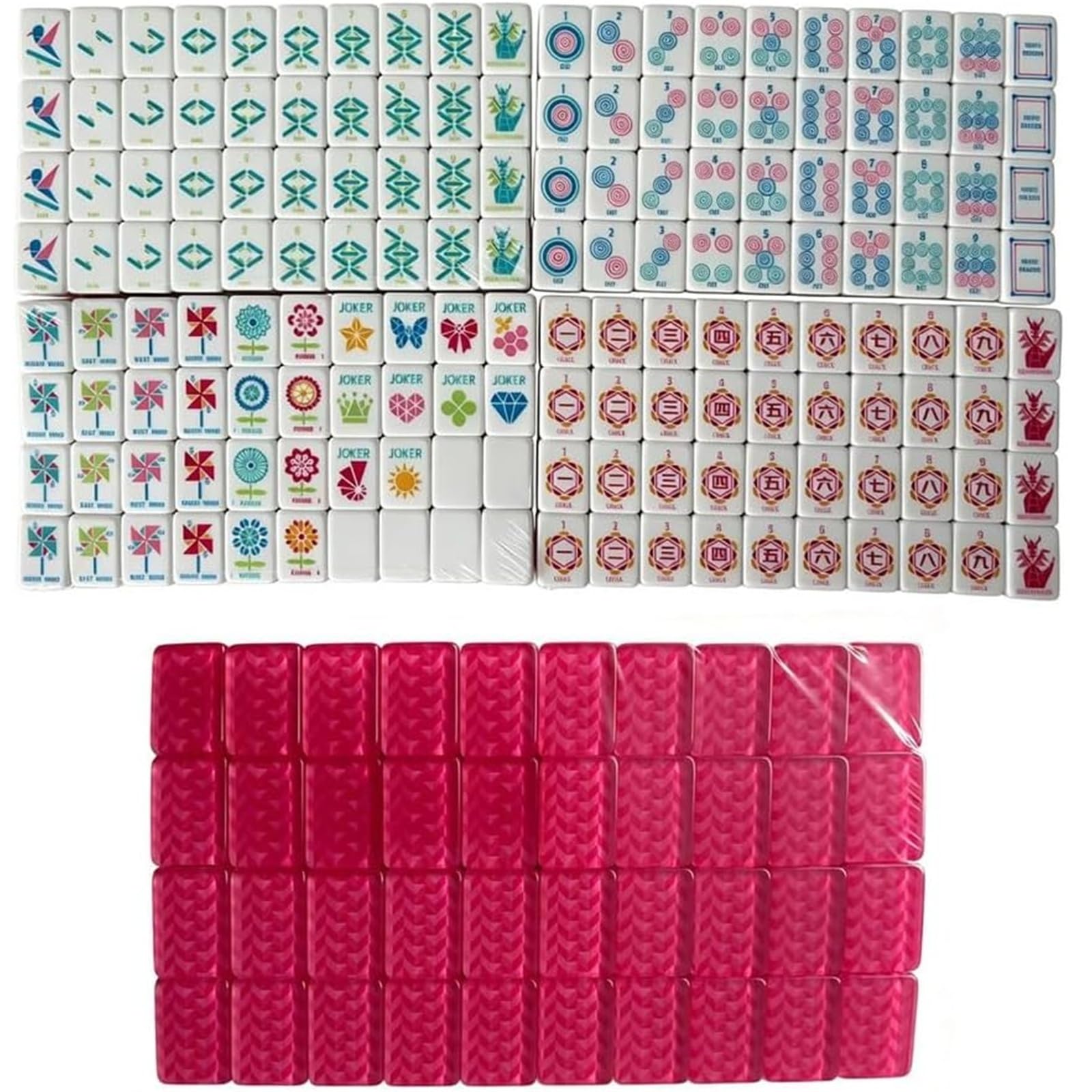 Piastrelle Mahjong Americane, Set Da 160 Mahjong In Acrilico Rosa | 4 Strati Incisi, Con Borsa For Il Trasporto E Dadi, Set Gioco Portatile Viaggio, For Serate Gioco In Famiglia