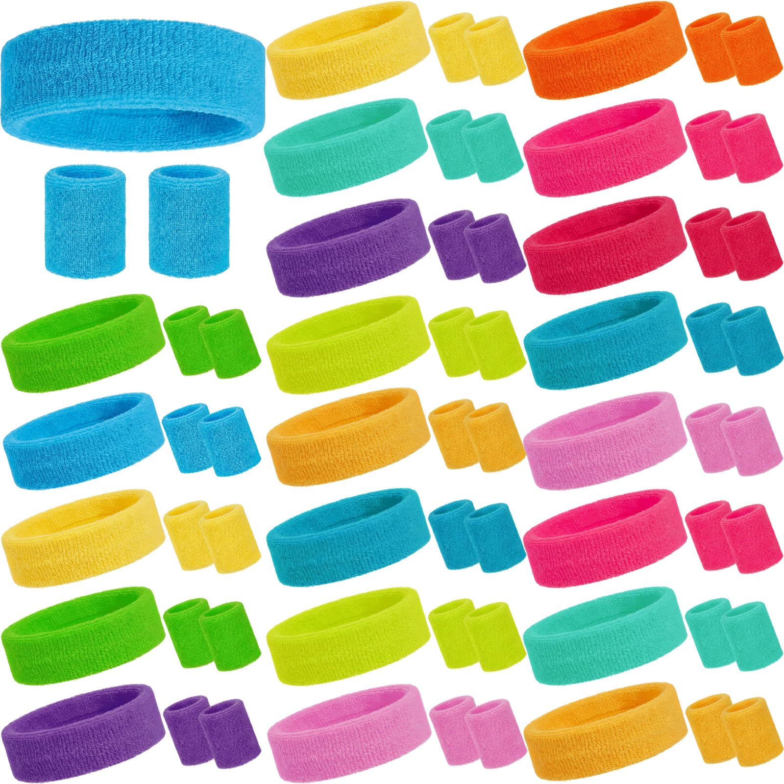 72 Pcs Neon Sweatband for Kids 24 Headband 48 80s Wristband