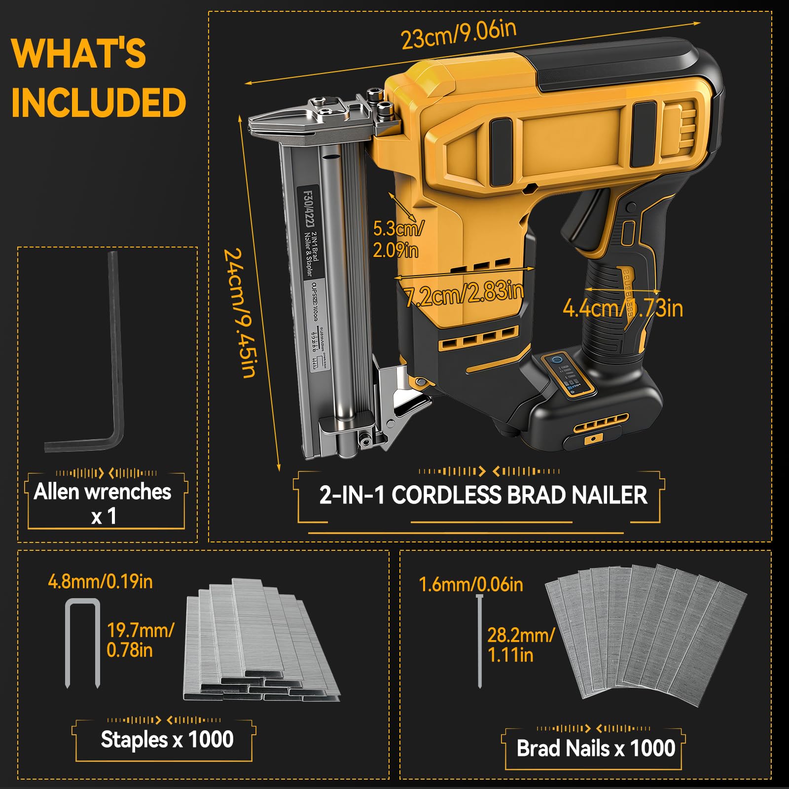 Chiodatrice senza fili per batteria Dewalt 18V 20V, pinzatrice senza fili 2-in-1, pinzatrice a batteria 18GA con 1000 chiodi e 1000 graffette per miglioramento della casa e falegnameria