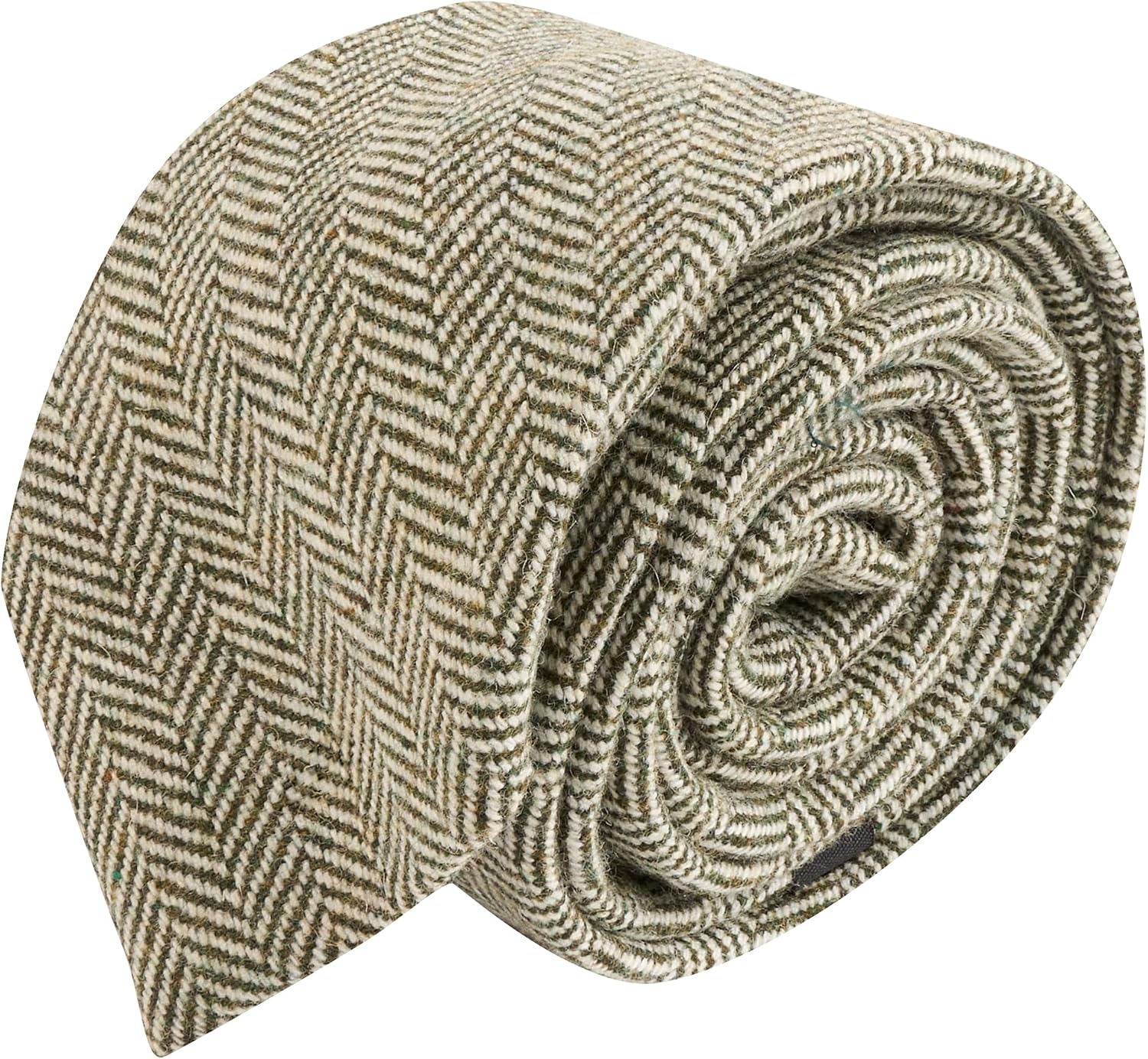 King & Priory Pine Green Herringbone Wool Tie, Mens Necktie