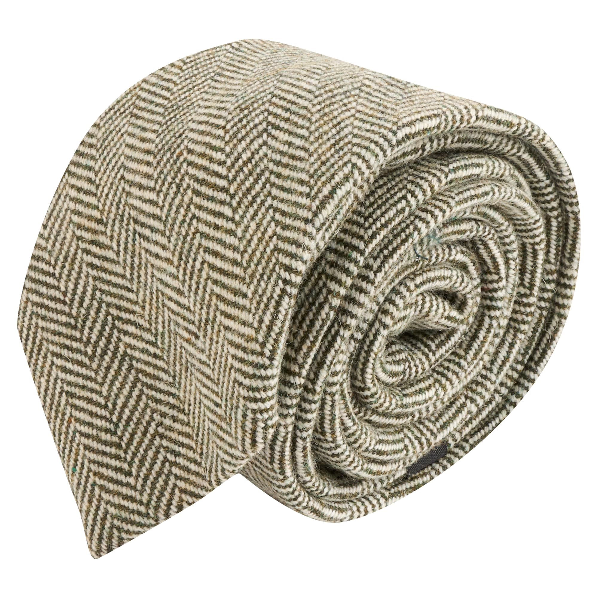 King & Priory Men's Pine Green Herringbone Wool Tie, Necktie