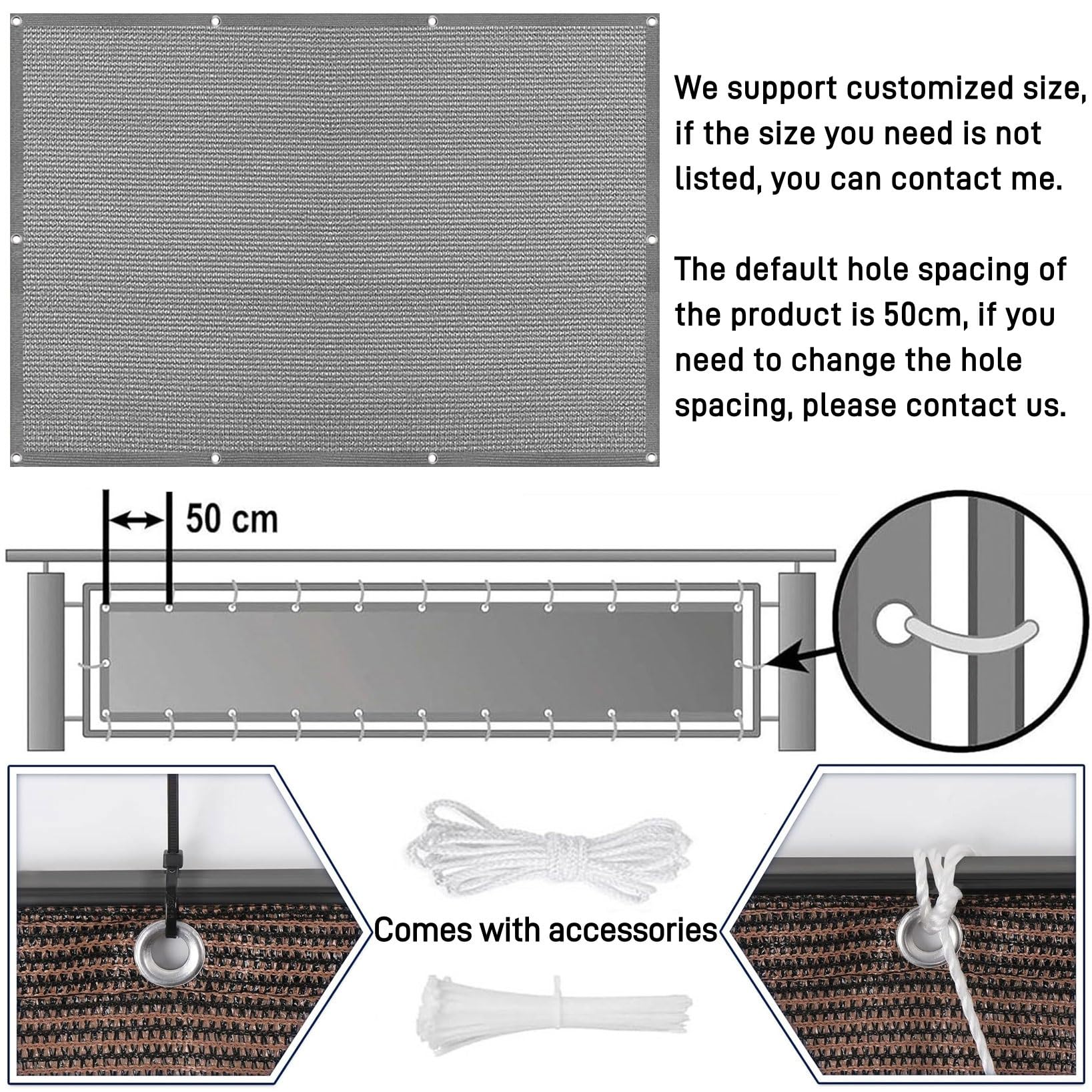 Brise Vue pour Balcon 120 x 300 cm Protection UV Brise Vue Occultant Jardin Cloture avec Oeillets et Cordons, Facile a Poser pour Balcon Jardin Patio Terrasse, Gris Clair