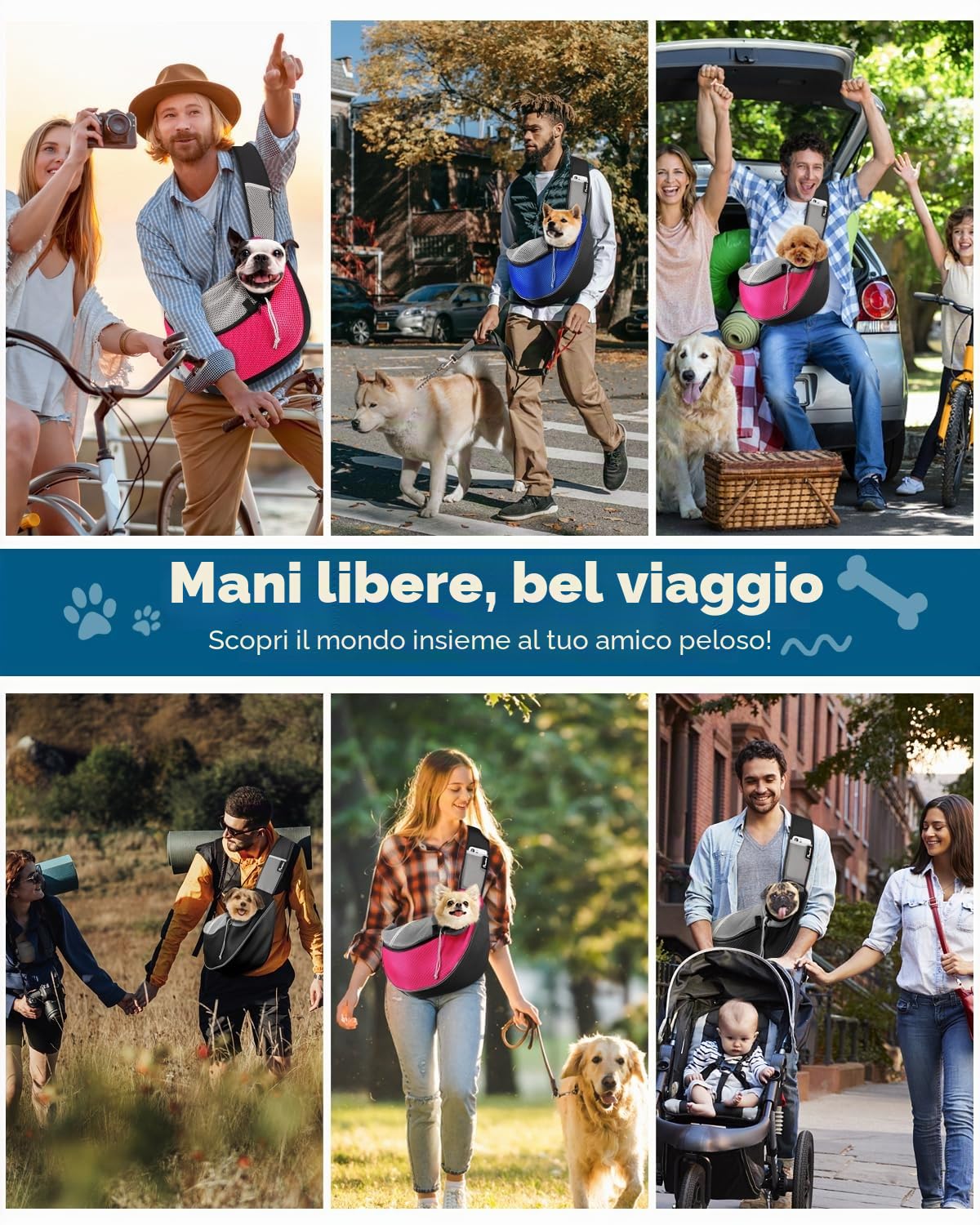 Pawaboo Trasportino per cani, Borsa Crossbody per Cani con Tasca Tattile Regolabile e Cerniera, Zaino a Rete Traspirante a Mani Libere per Cuccioli per Viaggi, Rosa, Grande