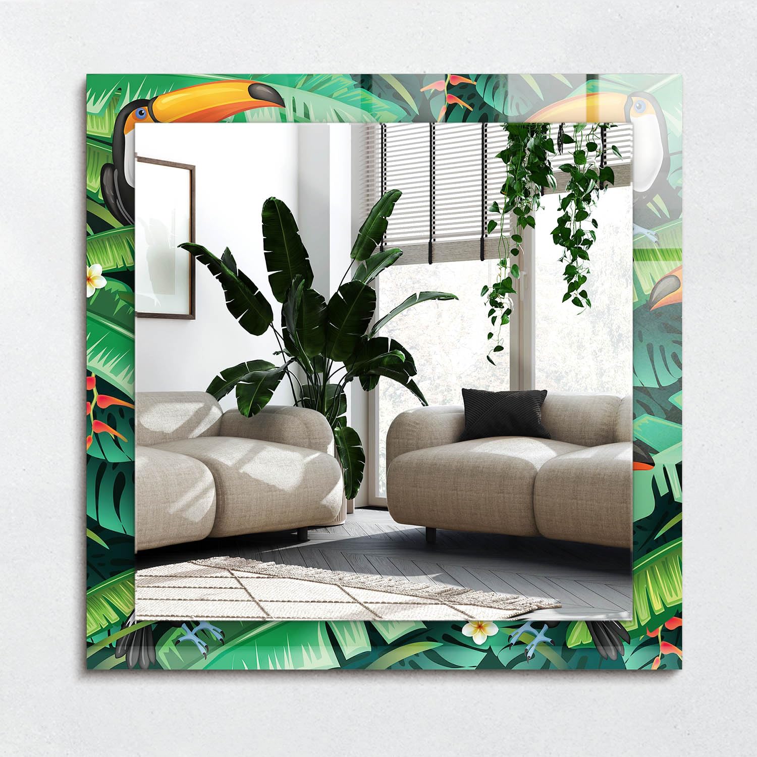 Miroir toucans 60x60 cm carré sans cadre mural moderne pour le salon