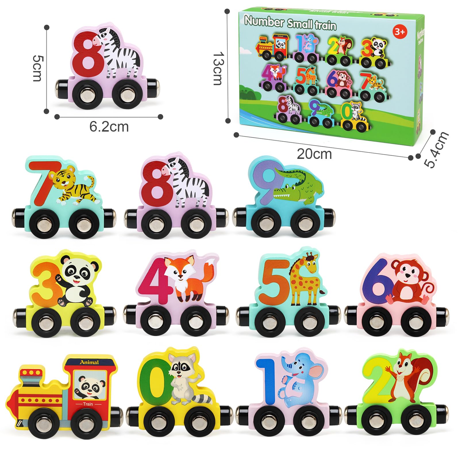 Train Jouet en Bois pour Enfant, Aimant Numéro Set, Montessori Voitures à Moteur Magnétique, Jeux Educatif 1-4 Ans
