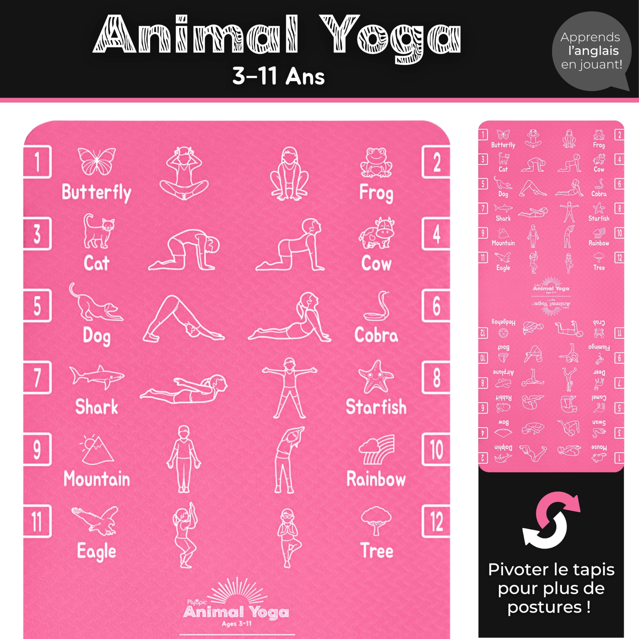 Plyopic Tapis de Yoga pour Enfants – Tapis d'Exercice TPE Leger et Antiderapant - 6mm. Ideal pour les Tout-Petits, les Enfants, Garcons et Filles (3-12 Ans)