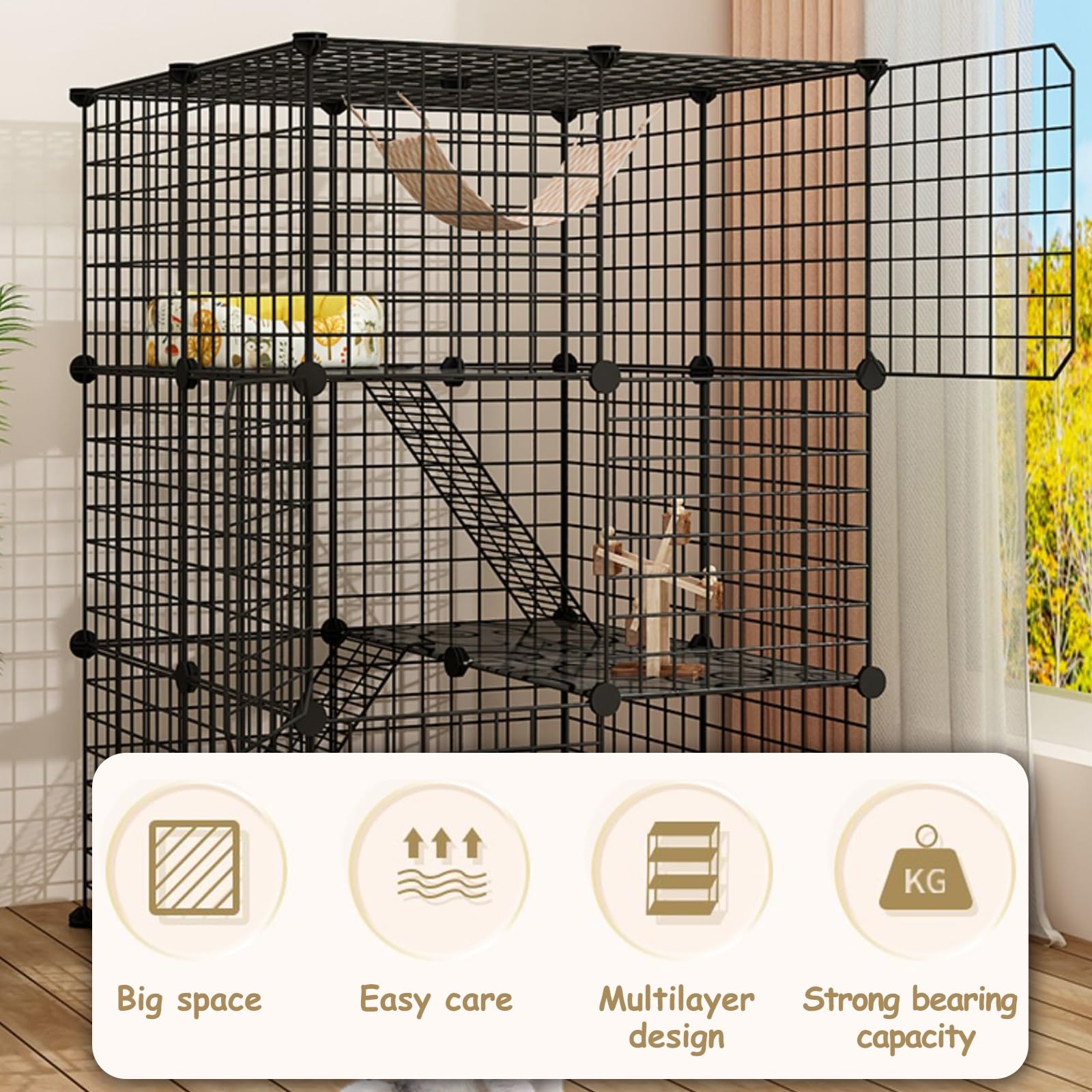 Obudowa dla kota, duża klatka dla kota, ogrodzenie druciane, zdejmowane DIY, plac zabaw dla zwierząt domowych dla kotów i psów, idealna do użytku na zewnątrz, w podróży, na kemping i balkon