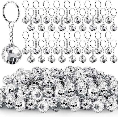 96 Pcs Mini Disco Ball Keychains Bulk Silver Mirror Disco Ball Party Favors 70s 80s 90s for Party Halloween Christmas New Year Decorations,0.8 Inch in Diameter