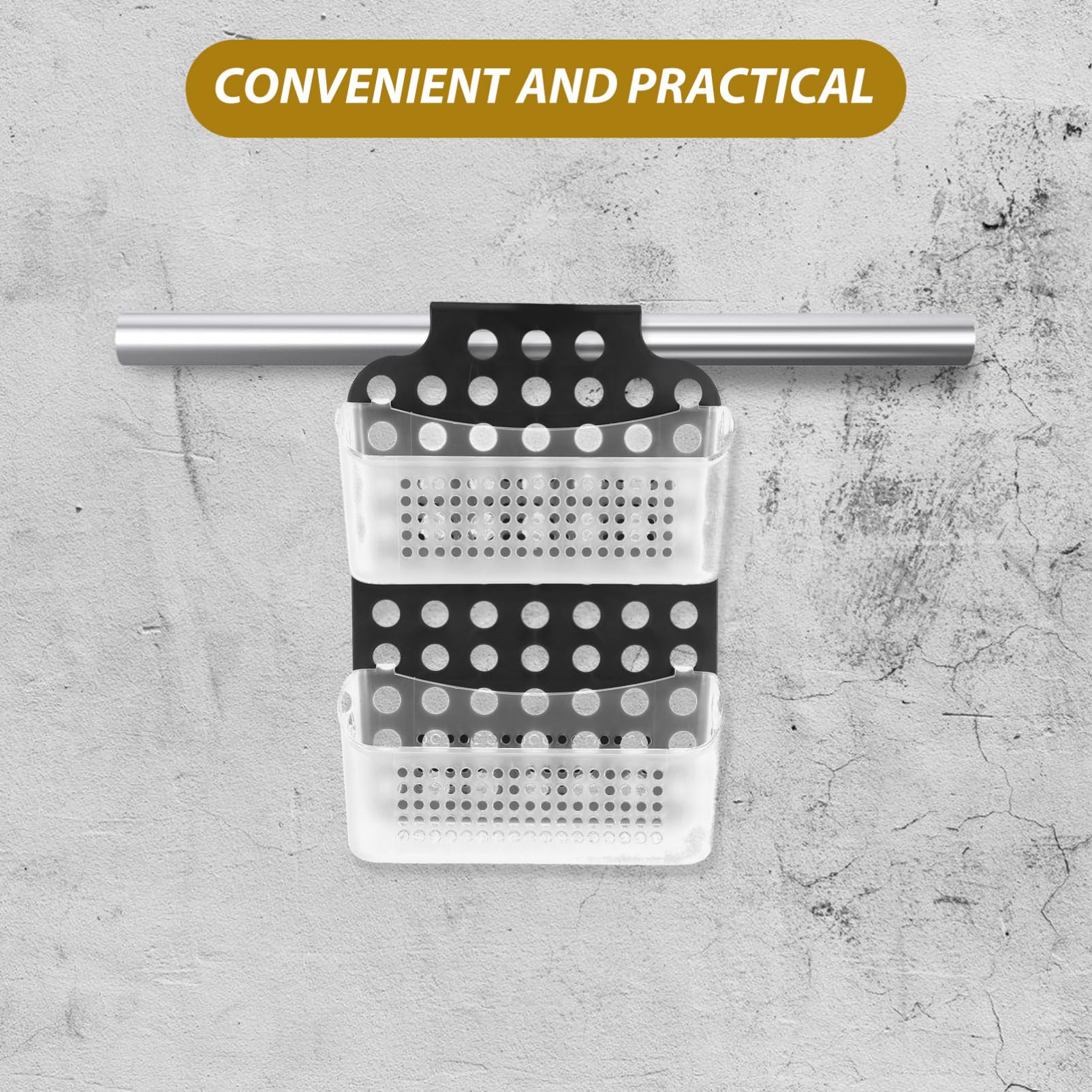 Cestino Doccia Appeso a Doppio Strato in Pp Nero, senza Foratura | Ganci Multifunzione Integrati, Design Semplice e Moderno, Soluzione Pratica per Bagno e Toilette