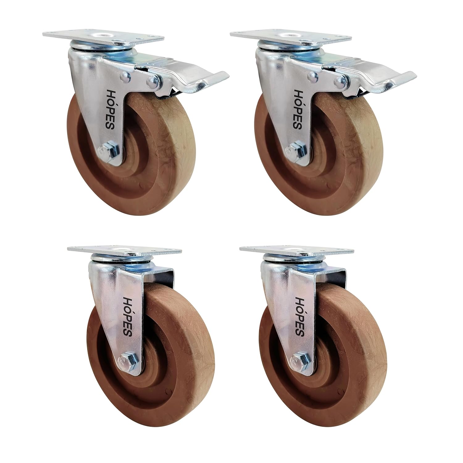 HOPES 5 inch Heavy Duty Hi-Temp Resistant Glass FiIled Nylon Casters, Industrial Caster Wheel for Commercial Kitchen, Bakery,Workdesk- 2 Brake 2 Swivel (2800lbs)