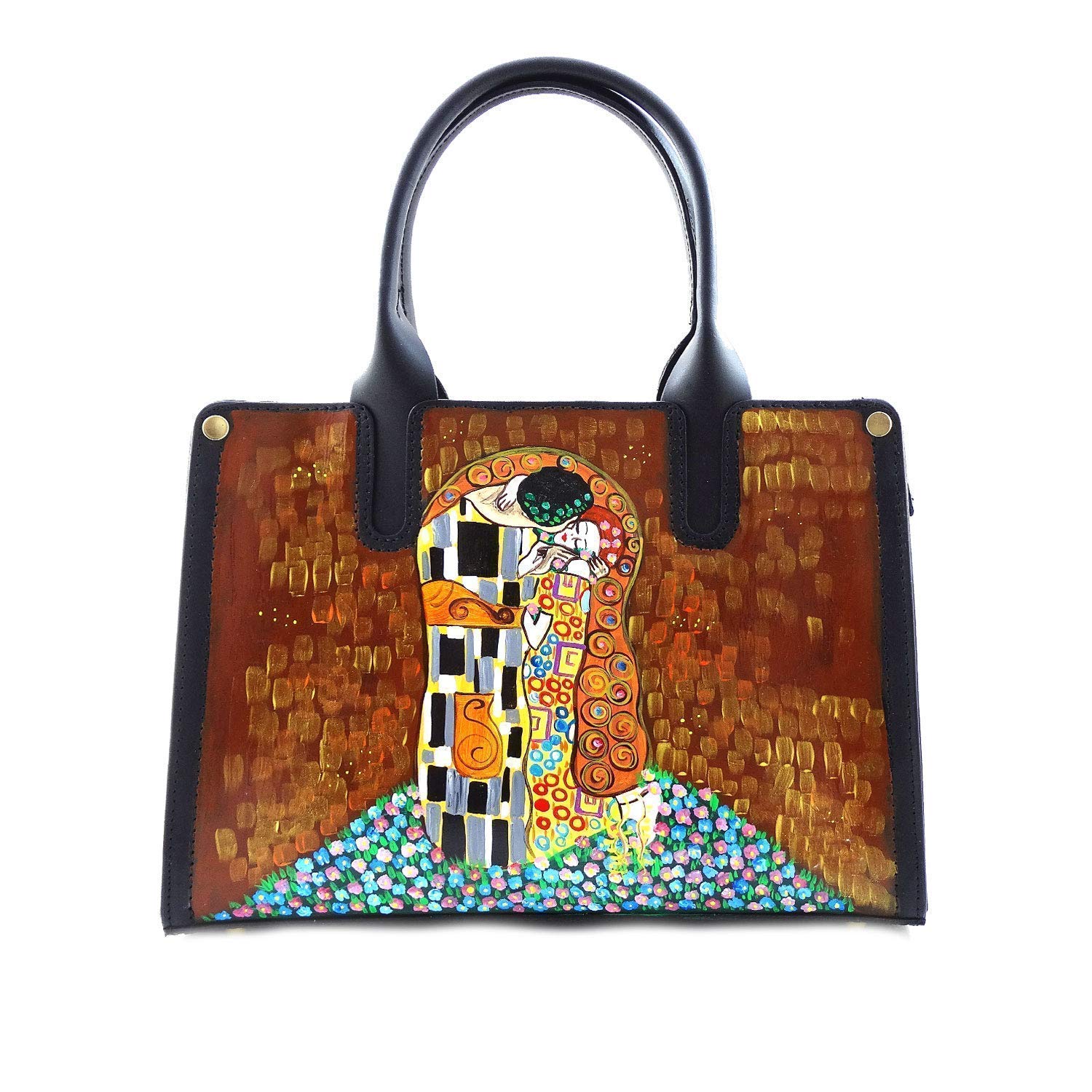 Arte Lisanti Borsa in Pelle Dipinta a Mano – IL BACIO DI GUSTAV KLIMT – a Mano, a Tracolla, Borsa Donna, Idea Regalo, Artigianato Italiano, Made In Italy, Vera Pelle, Tote Bag