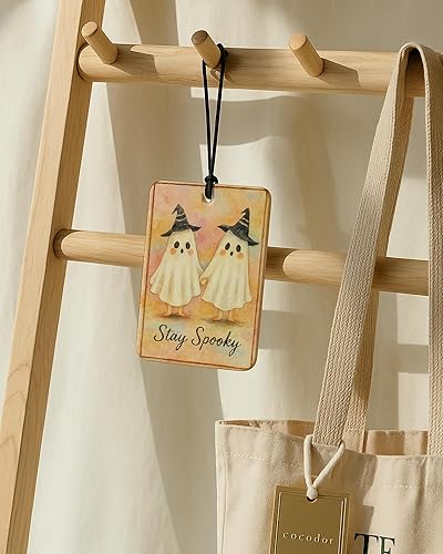 Miniatura 4 de Ambientador de coche lindo de Halloween, 4 piezas, diseño de calabaza retro espeluznante, fantasma, esqueleto humorístico, ambientador colgante para