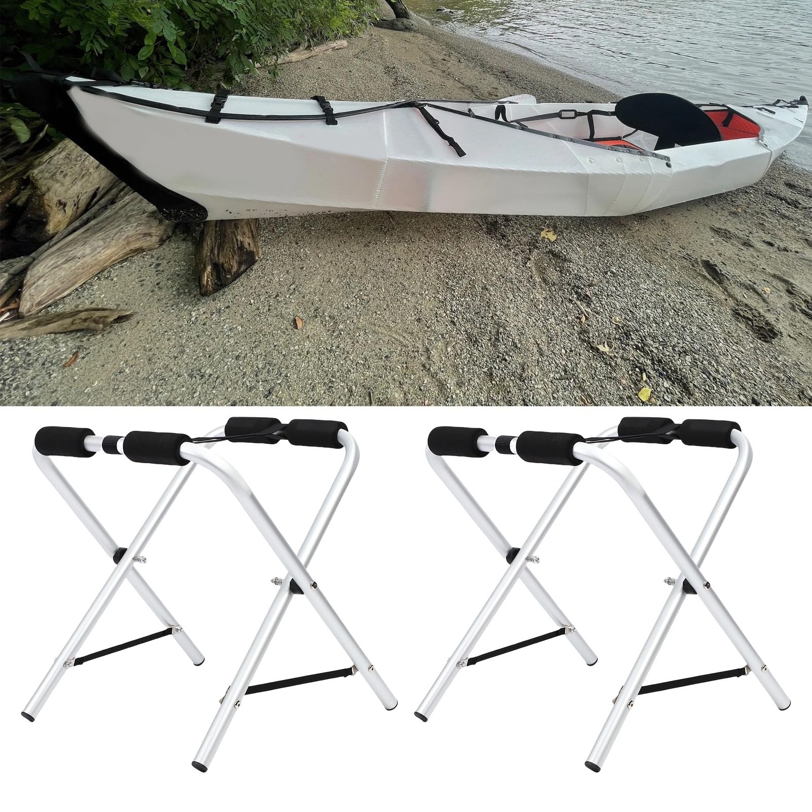 Rosvola Soporte Portátil para Kayak, Estante Compacto de Aluminio de 17 Pulgadas de Alto para Almacenamiento de Canoas y Tablas de Remo, 2 uds.