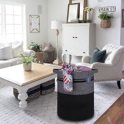 Miniatura 5 de COMSE Cesta extra grande para mantas cesta de almacenamiento alto cesta de lavandería con asas 157 x 217 pulgadas cesta de cuerda de algodón cesta