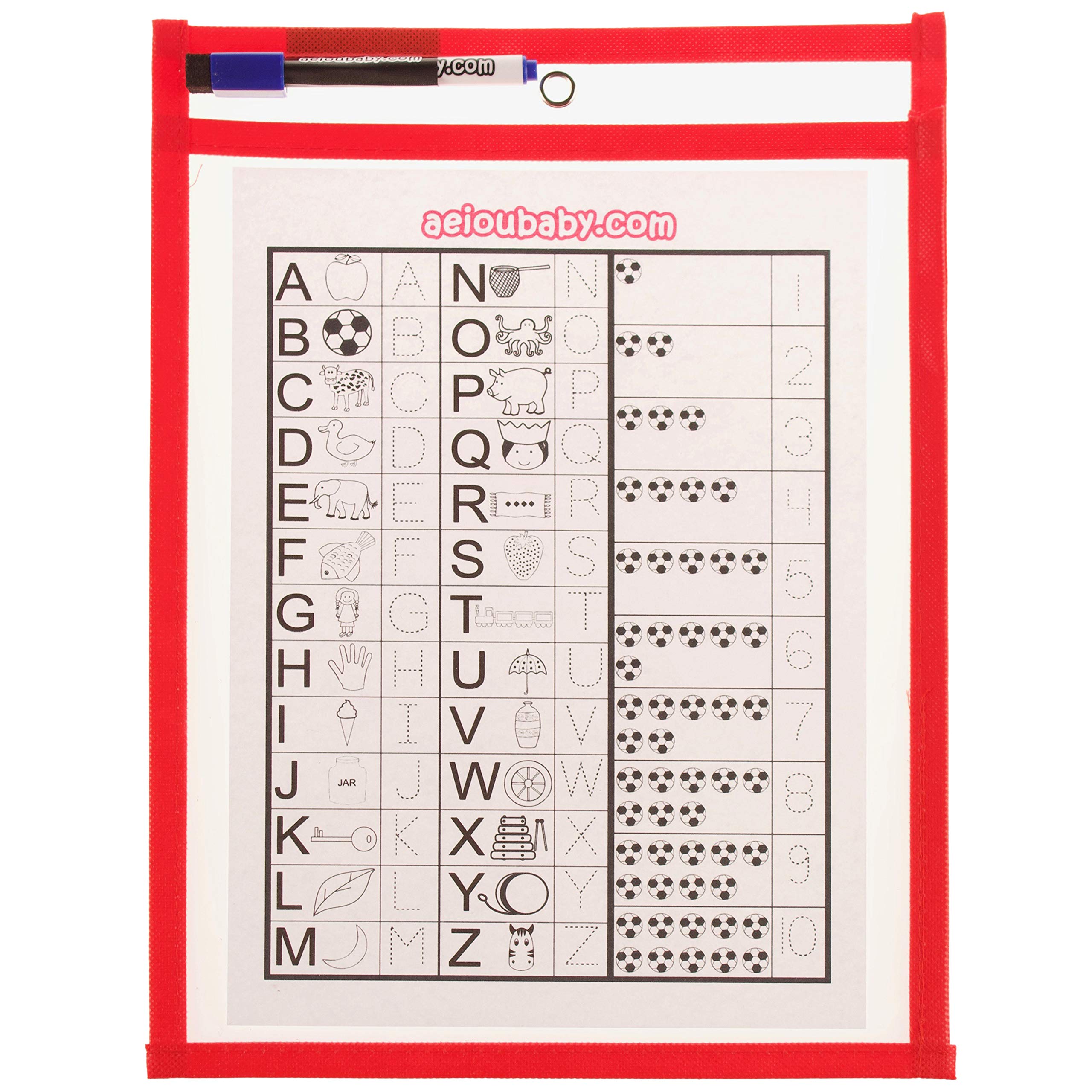 Fundas Reutilizables A4 (36×26 cm) Transparentes | Pack 20 Fundas de Borrado en Seco con 20 Rotuladores, 2 Borradores y 2 Globos | PET Reciclable | Material Escolar para Aula y Casa