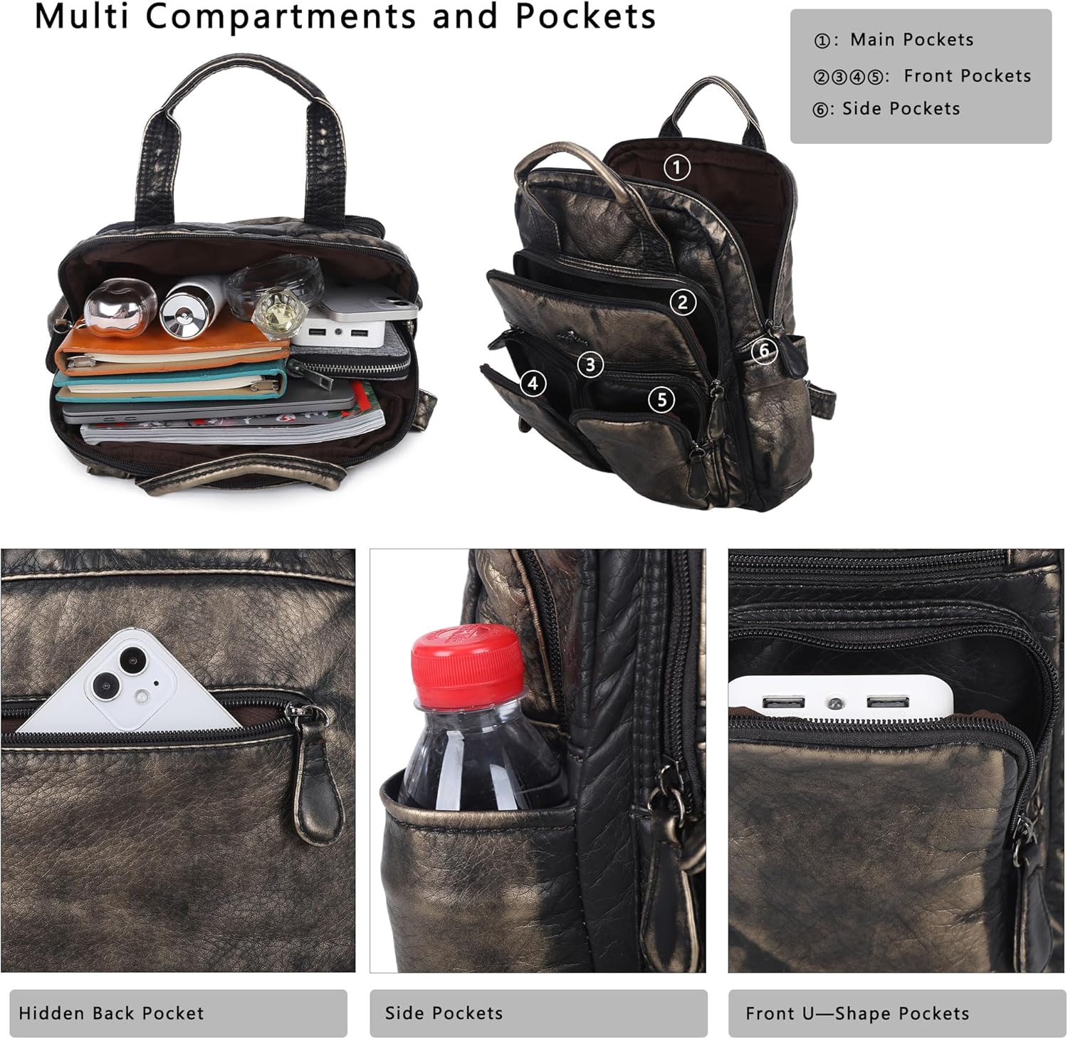 Angel Kiss Backpack Purse for Women Soft Washed Leather Multi Pocket Casual Travel Backpacks… - Image 4