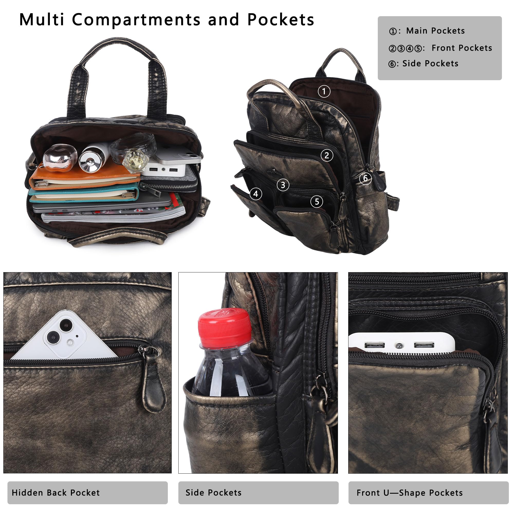 Angel Kiss Rucksack für Damen, weiches gewaschenes Leder, mehrere Taschen, lässiger Reiserucksack