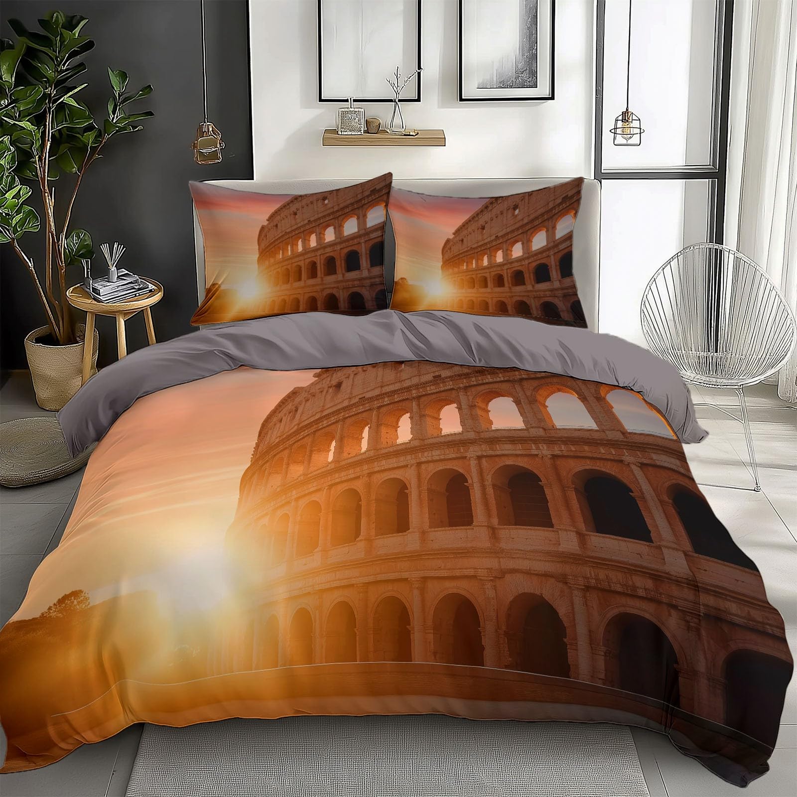 Housse de couette Colisée 140x200 cm avec taie d'oreiller 65x65 pour lit enfant 1 personne