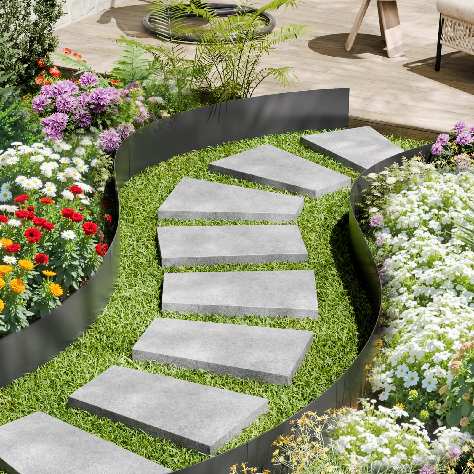 VEVOR Borde de Acero Galvanizado para Paisajismo, 1016 x 152,4 x 1,5 mm, 6 Piezas de Borde de Metal Resistente a la Oxidación, Divisor de Camino de Jardín para Parterres de Flores, Césped, Negro