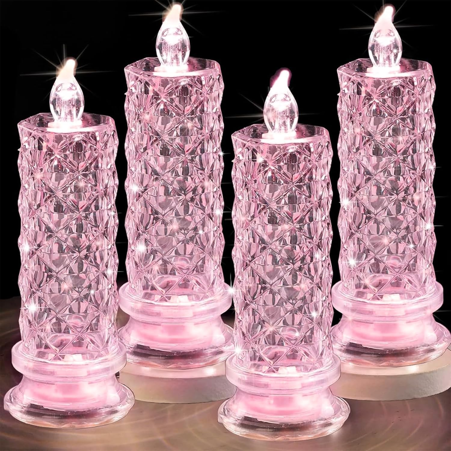 Rose Shadow LED Flameless Candles, 4PCS Romantic Battery Operated Candles Led Pillar Candles for Valentines Romantic Propose Anniversary Wedding Decorations(Pink, D 2.5 x H 7.2)