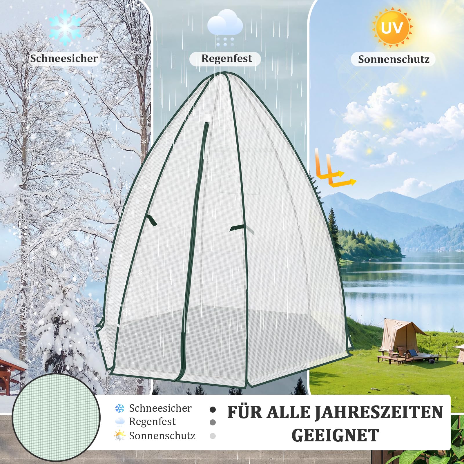 WOLTU Gewächshausfolie, PE transluzenter Kälteschutz für Tomatengewächshäuser, Pflanzenkälteschutz-Zelt, mit Reißverschluss-Tür / PE-Bodenplane, 160x180 cm, Weiß