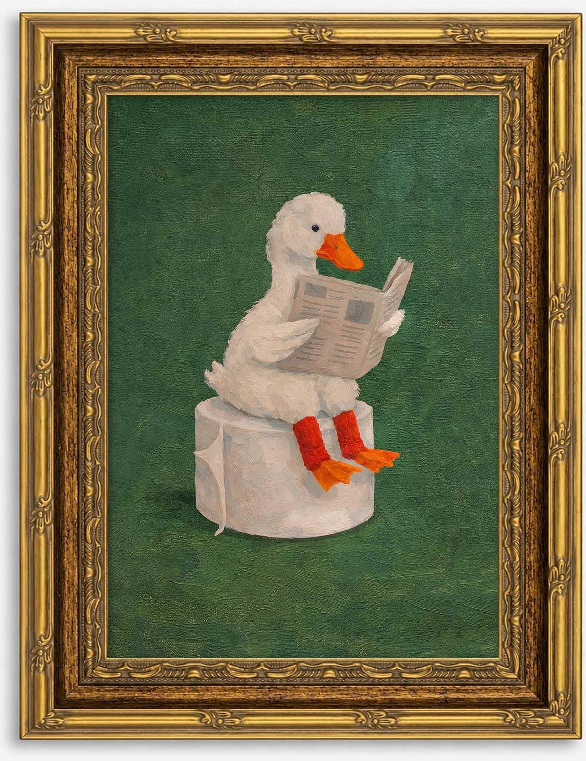 VASORASUE Vintage Gold Framed Funny Duck Canvas, 12' x 16'