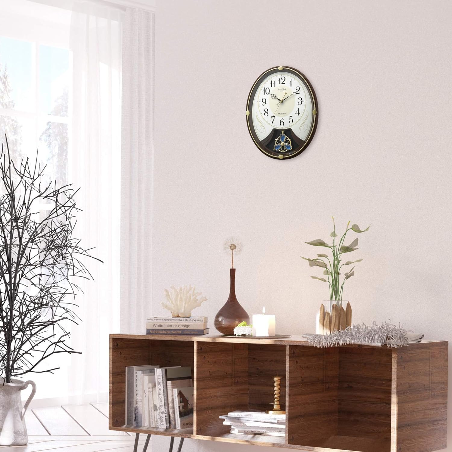 リズム(RHYTHM) 掛け時計 電波時計 6曲 メロディ 36.5x28.5x7