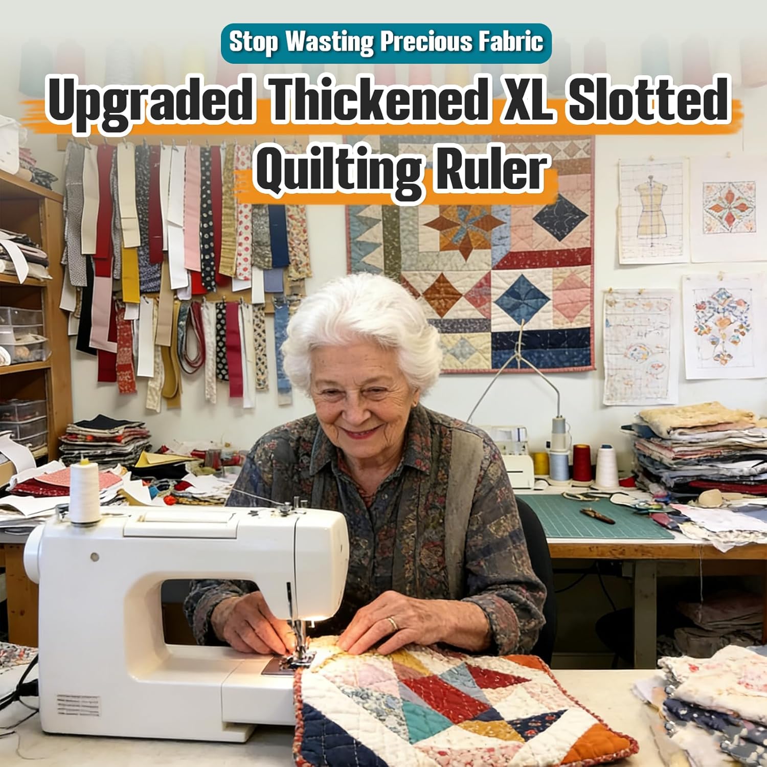 XL Slotted Quilting Ruler 17-3/4 x 22 - Non-Slip High Precision Acrylic Extra Large Quilting Template for Fabric Cutting Sewing Patchwork Crafting,Professional Quilting & Sewing Supplies
