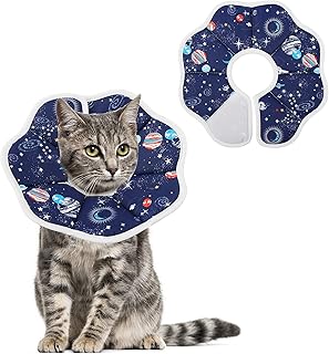 Cobee Soft Cat Cone Collar, Protective Cute Small Cat Recovery Collar Adjustable Fasteners Collars for Kittens Cats E-Collars After Surgery Wound Healing, Fit 6.3"-9" Neck Circumference(Planet)