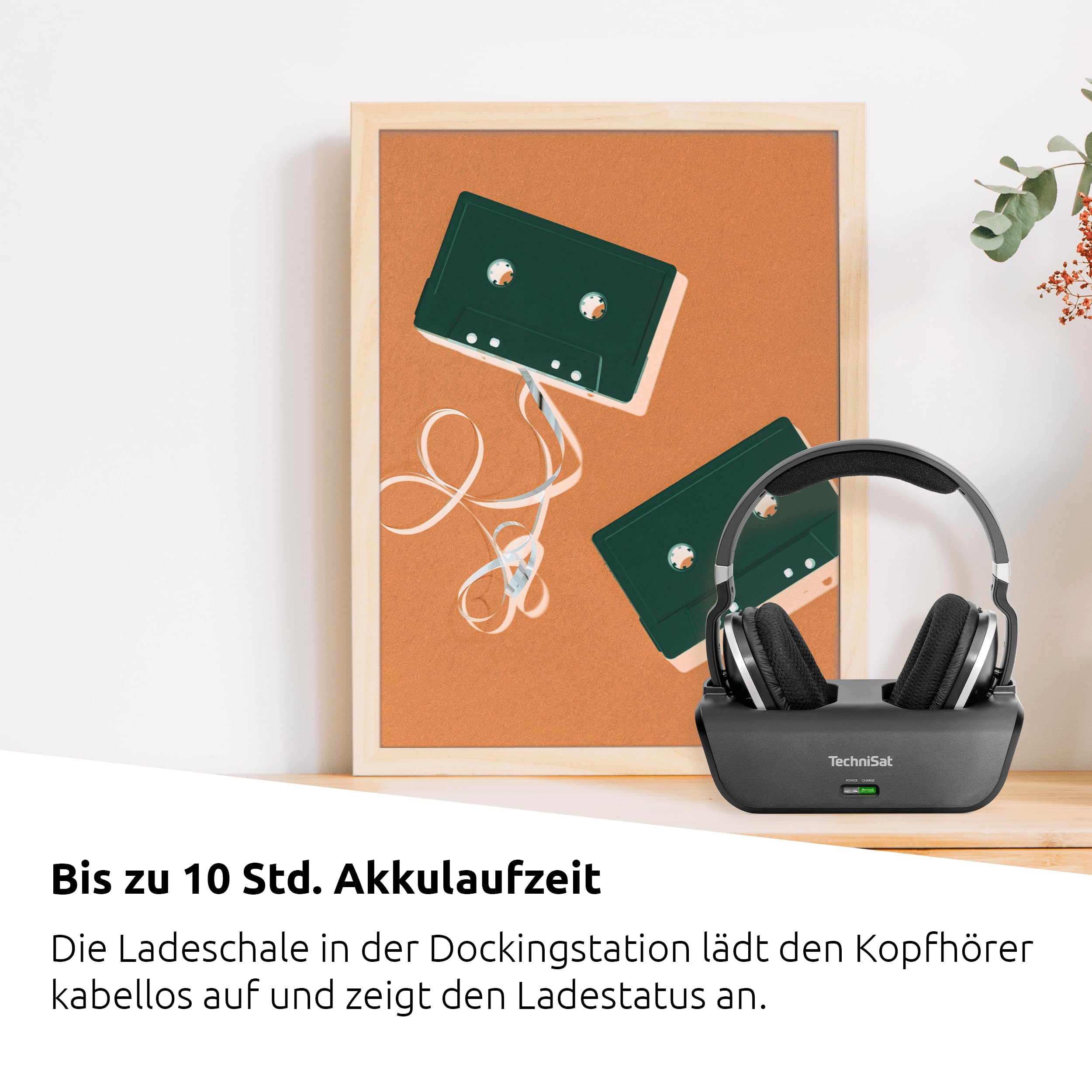 TechniSat STEREOMAN 2 V2 - kabelloser 2,4GHz Funkkopfhörer (für Fernseher und Musikanlagen, mit Dockingstation, AUX-in, Audio Eingang optisch) schwarz