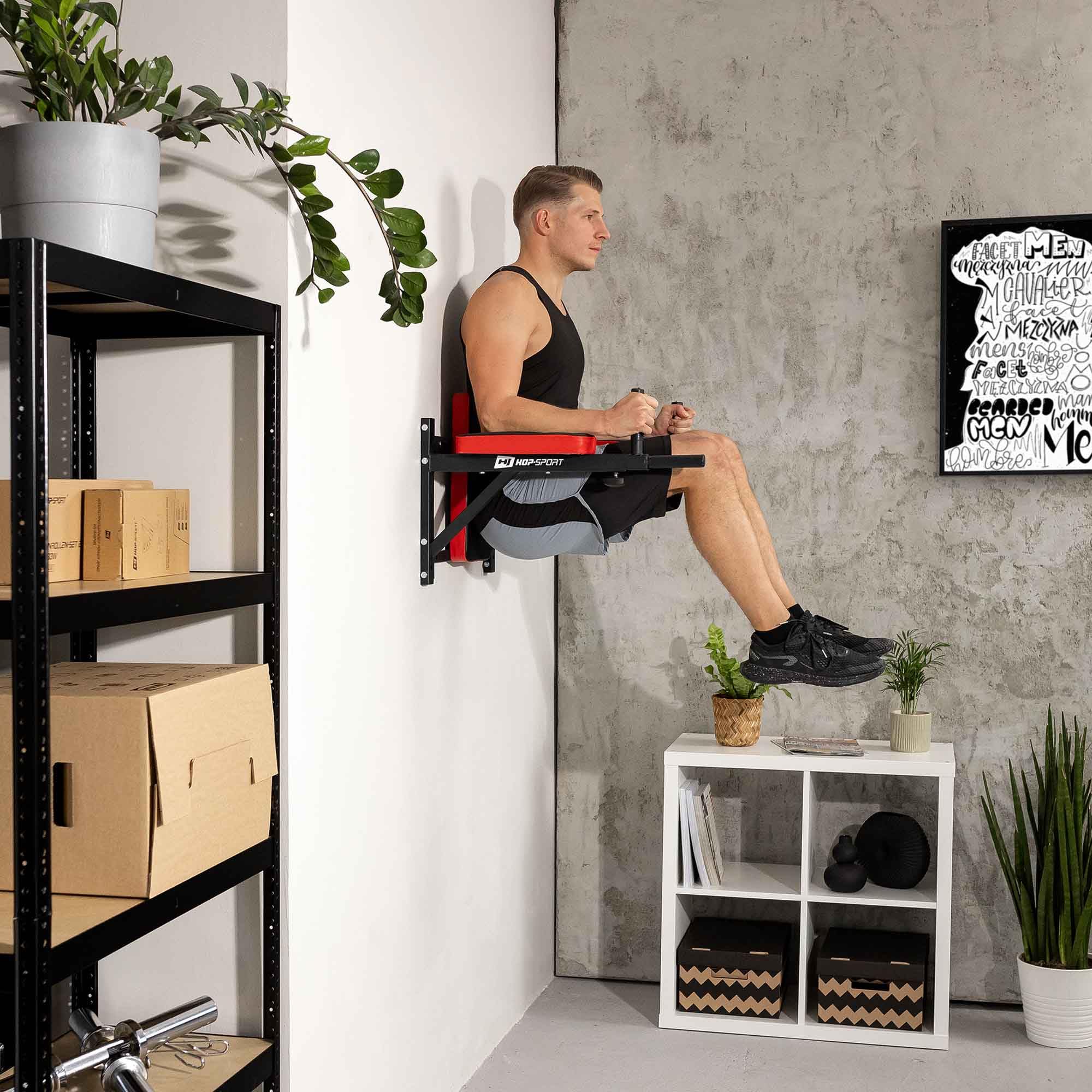 Station de sauce et d'exercice Hop-Sport avec poignées en caoutchouc, dossier rembourré, idéal pour soulever les jambes, l'entraînement abdominal, bras et triceps